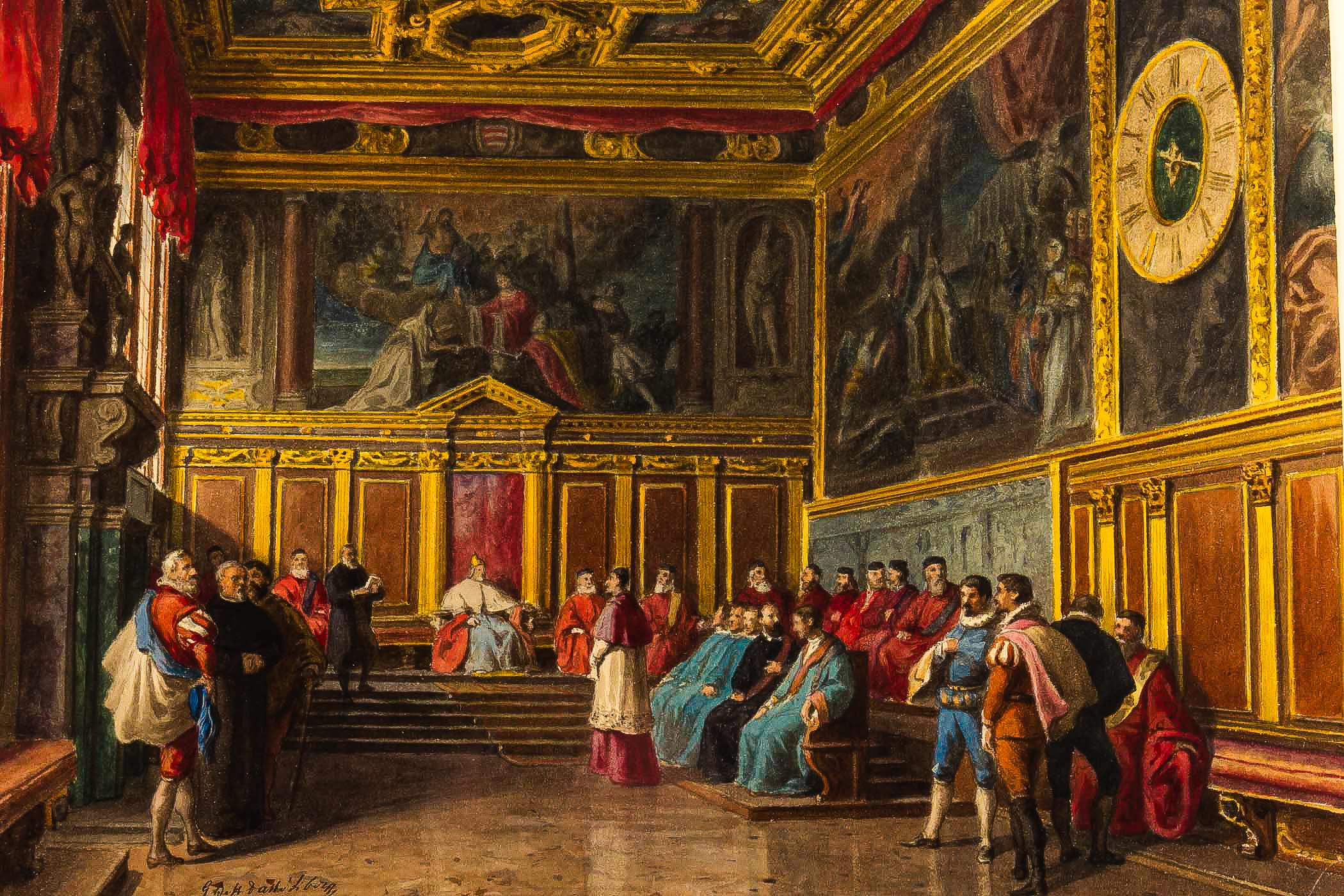 Giovanni Battista Della Libera Rare Set of Six Watercolor Views of Doge’s Palace 3