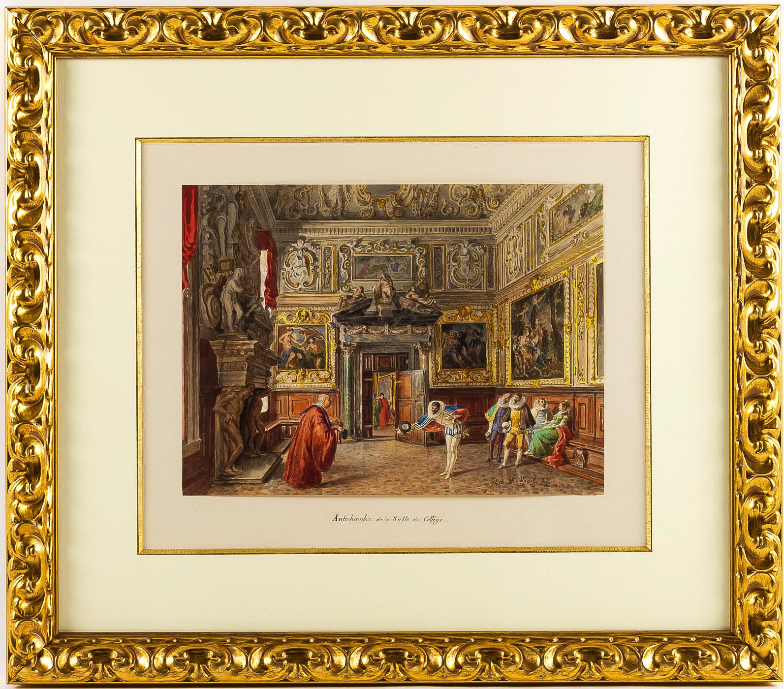 Giovanni Battista Della Libera Rare Set of Six Watercolor Views of Doge’s Palace 4