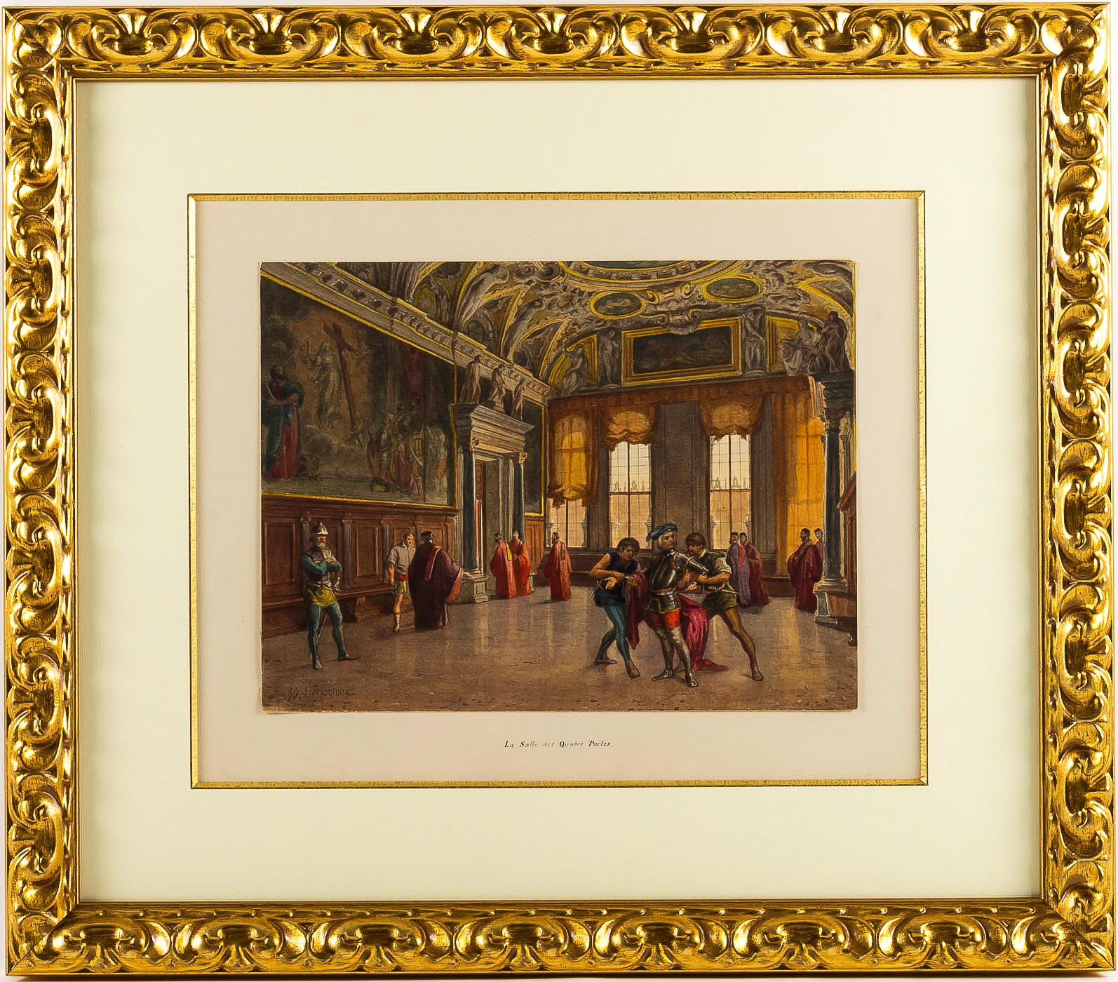 Giovanni Battista Della Libera Rare Set of Six Watercolor Views of Doge’s Palace 6
