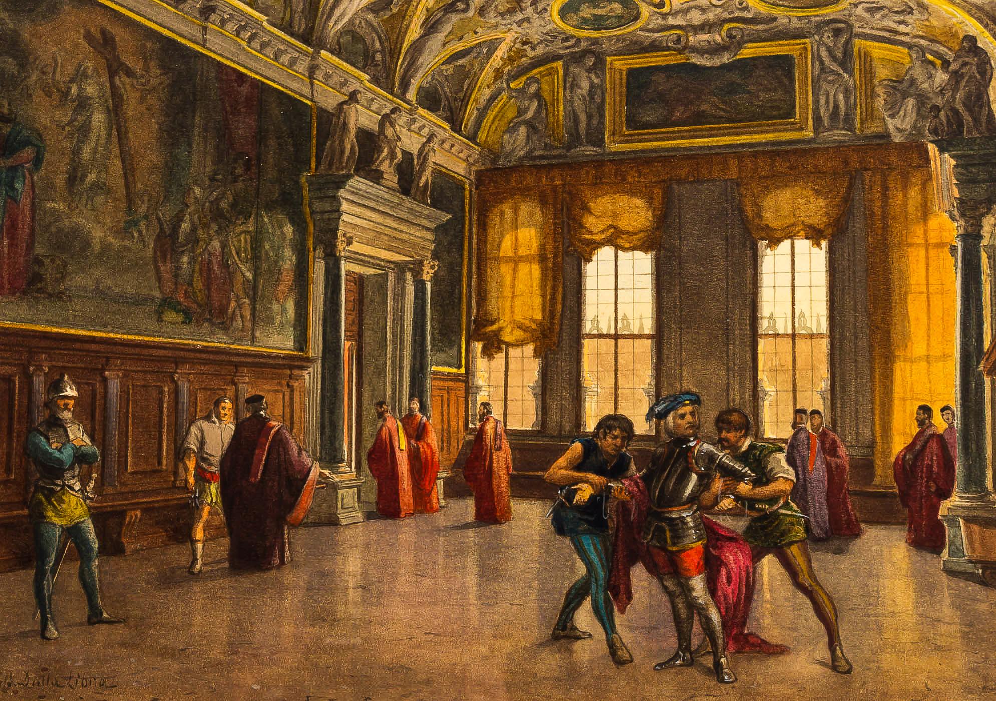 Giovanni Battista Della Libera Rare Set of Six Watercolor Views of Doge’s Palace 7