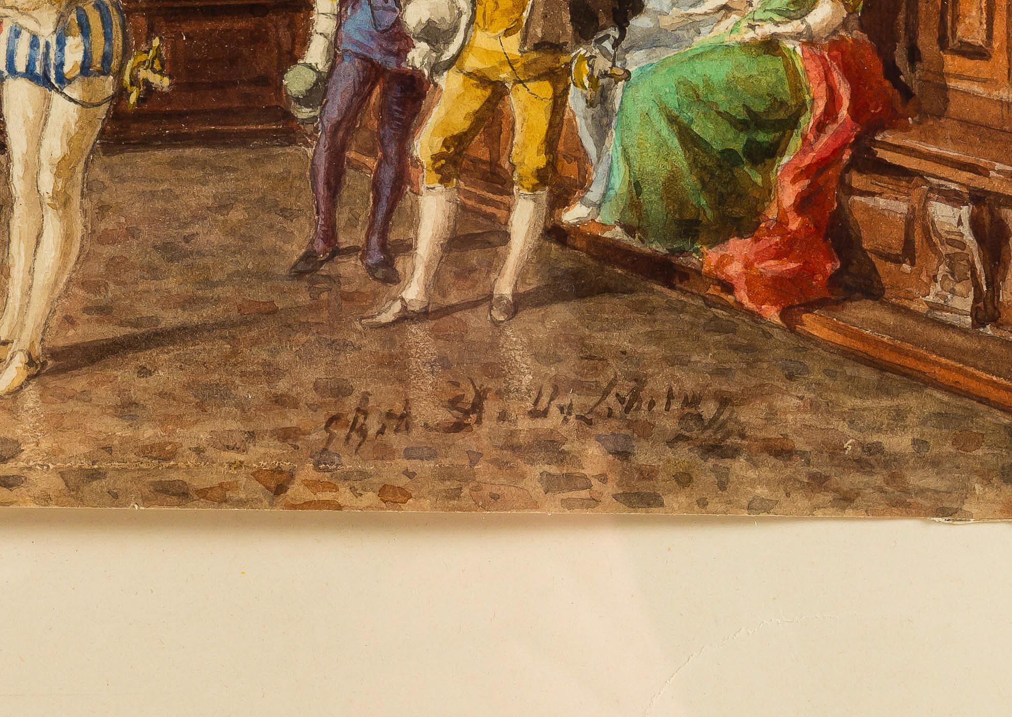 Giovanni Battista Della Libera Rare Set of Six Watercolor Views of Doge’s Palace 11