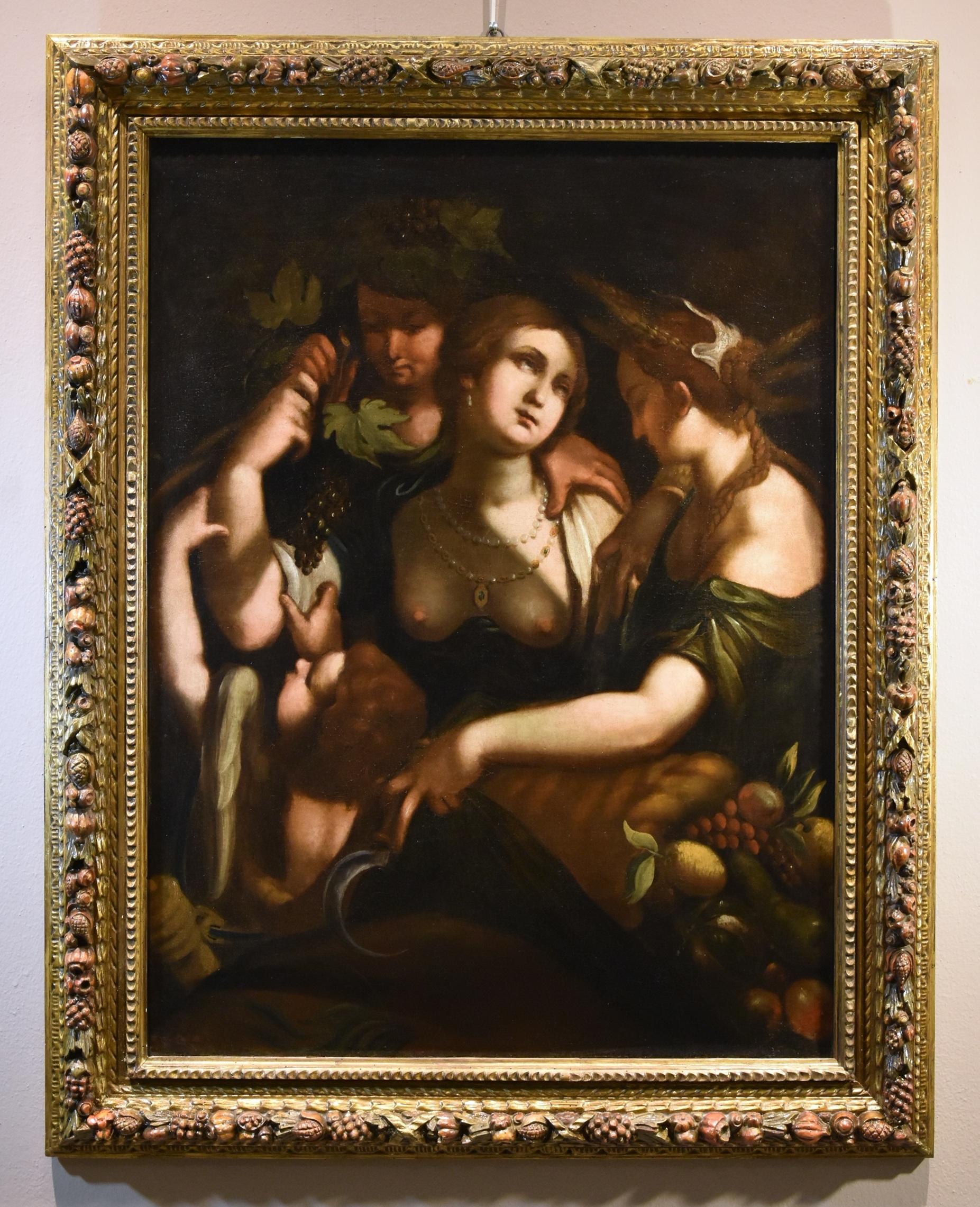 Venere Bacco Cerere Paggi Dipinto del XVII secolo Olio su tela Antico maestro Mitologico - Painting di  Giovanni Battista Paggi (Genoa 1554 – Genoa 1627)