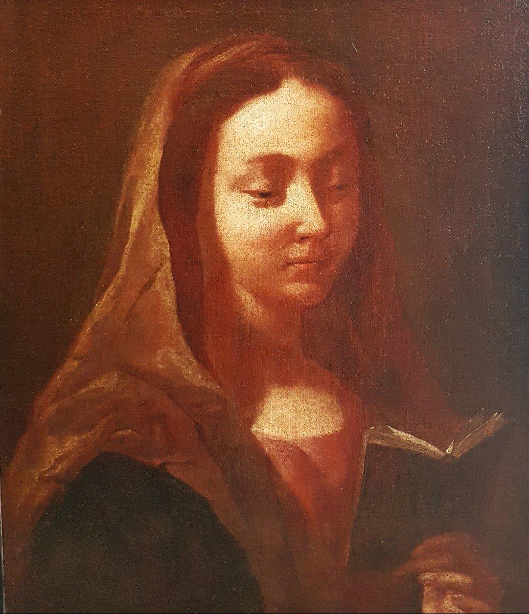 Painting early 18th venitian PIAZZETTA Oil canvas Virgin Mary reading a book - Black Portrait Painting by Giovanni Battista Piazzetta