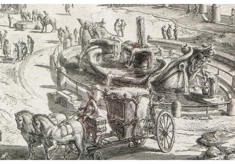 Artist name lower right in plate. A wonderful view of the famed piazza as it appeared in Piranesi's day, with all sorts of people and carriages in the square. From the 