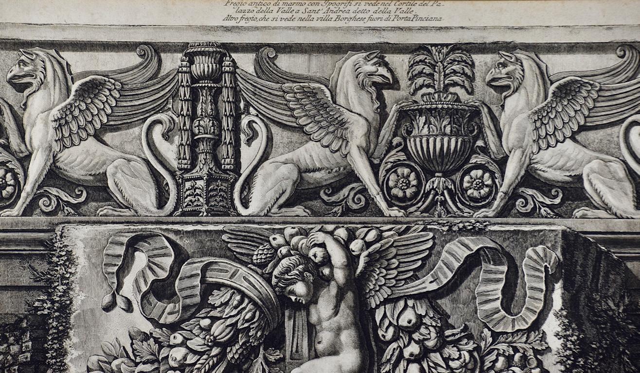 Ancient Roman Architectural Frieze: An 18th C. Piranesi Etching - Old Masters Print by Giovanni Battista Piranesi