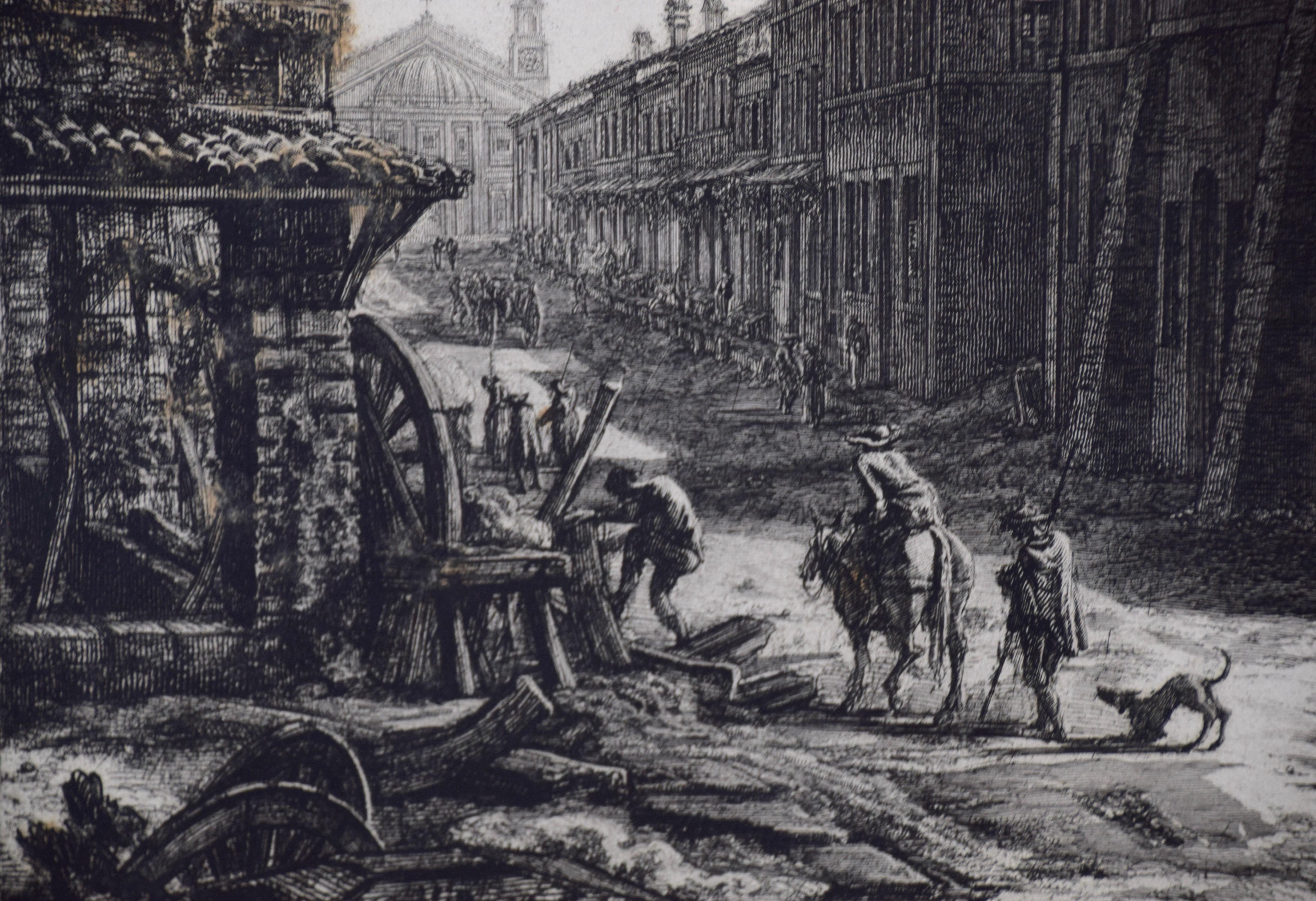 Piranesi Architectural View of the Roman Forum's Temple of Saturn, 18th Century - Gray Figurative Print by Giovanni Battista Piranesi