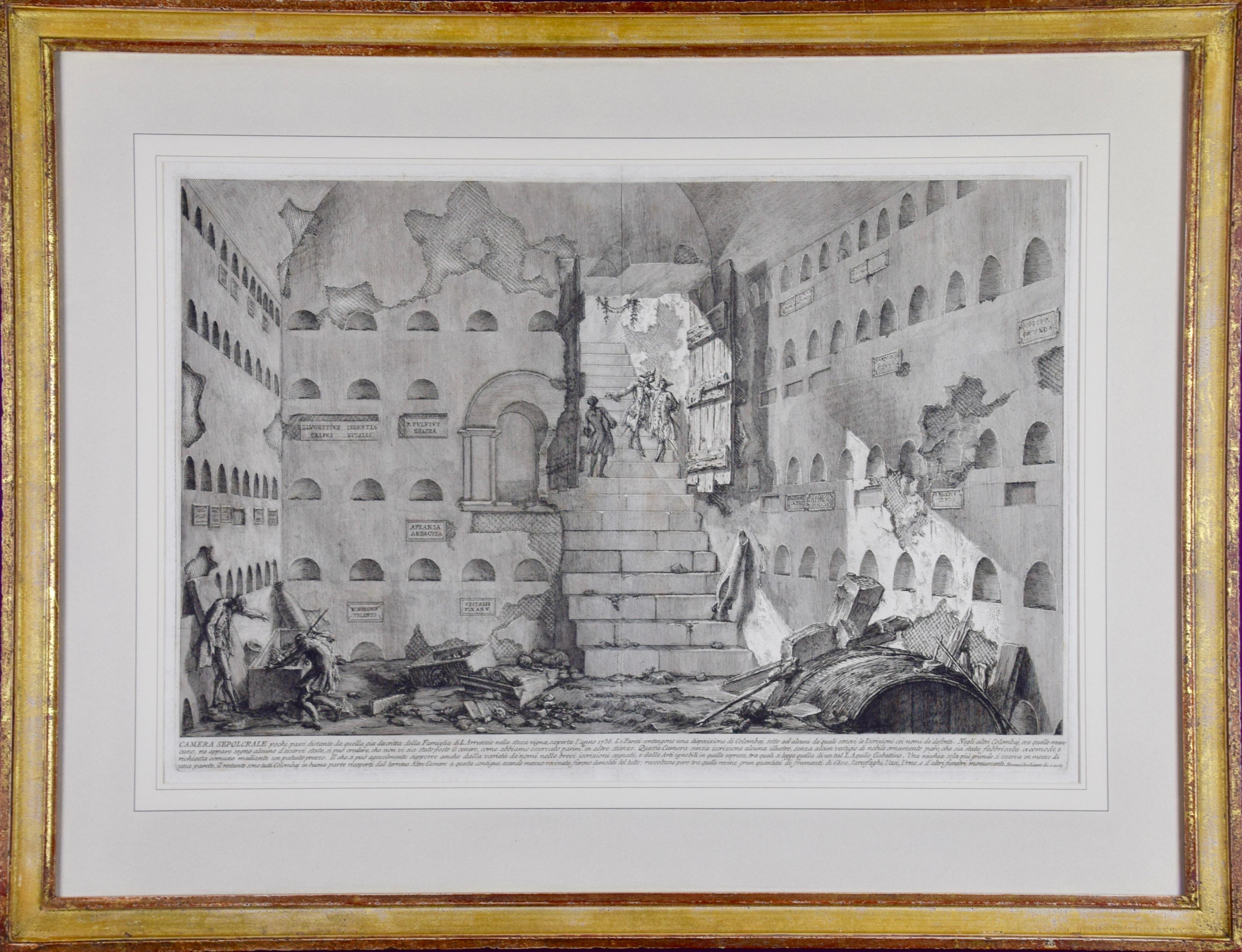 Giovanni Battista Piranesi Figurative Print - "Camera Sepolcrale" Piranesi 18th Century Etching of Ancient Roman Architecture 