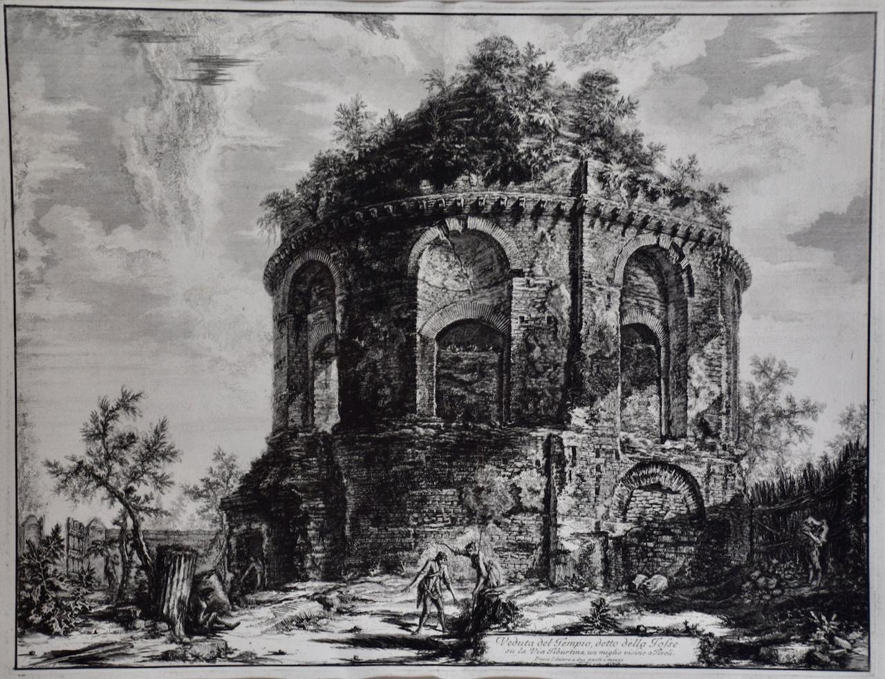 Antike römische Tempelarchitektur: Eine gerahmte Ätzung aus dem 18. Jahrhundert von Piranesi – Print von Giovanni Battista Piranesi