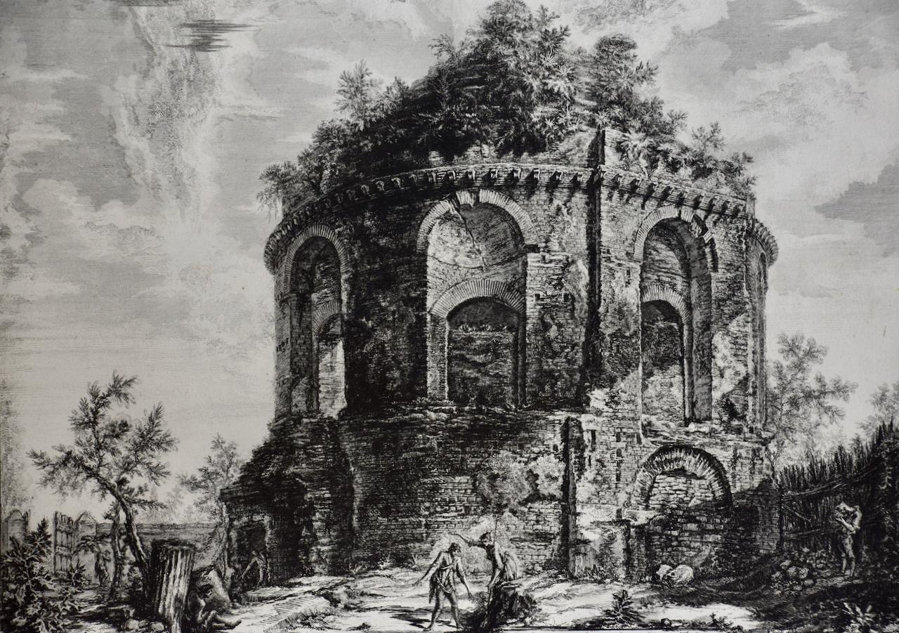 Architecture de temple romain antique : une gravure encadrée du 18e siècle réalisée par Piranesi - Maîtres anciens Print par Giovanni Battista Piranesi