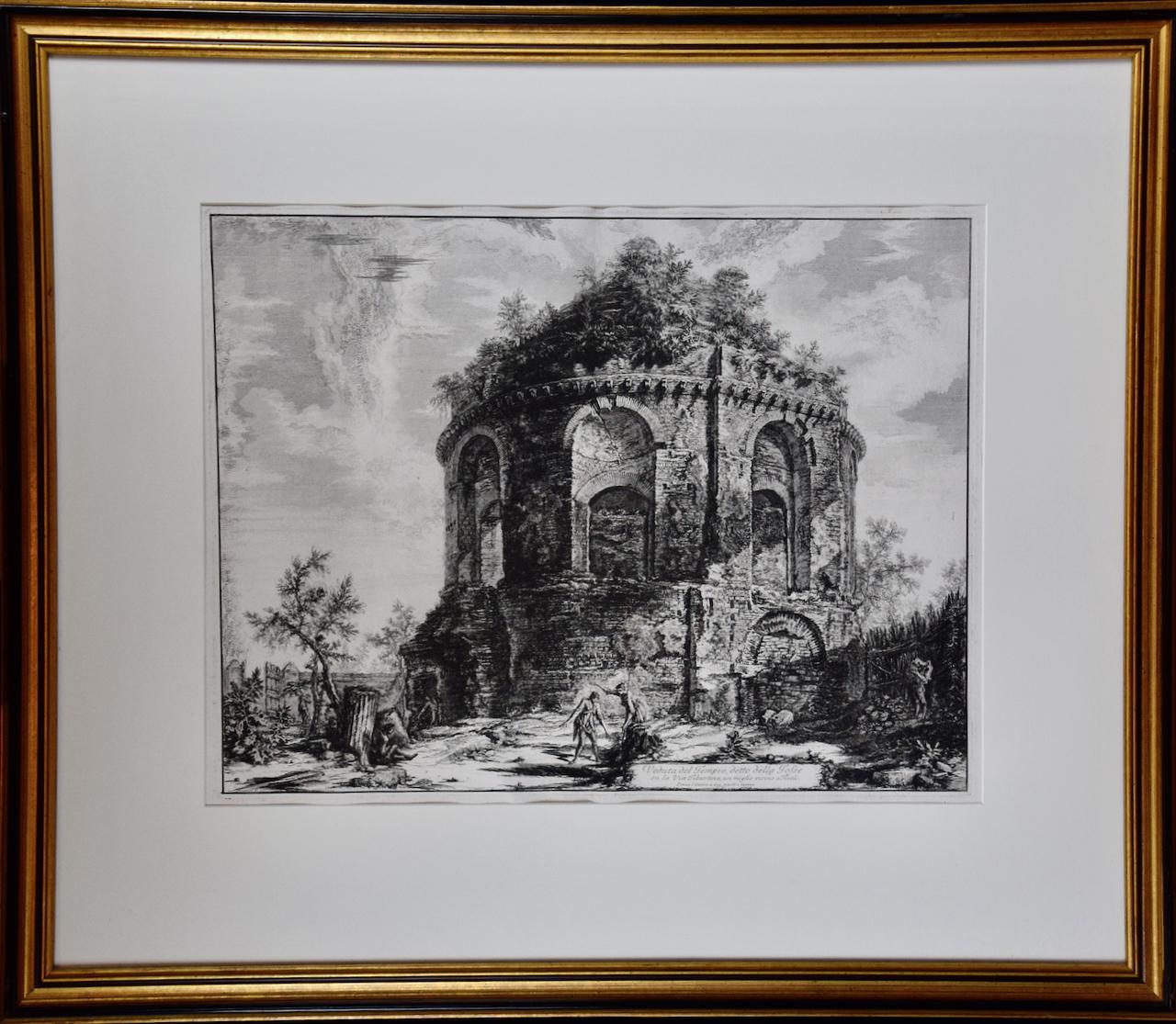 Landscape Print Giovanni Battista Piranesi - Architecture de temple romain antique : une gravure encadrée du 18e siècle réalisée par Piranesi