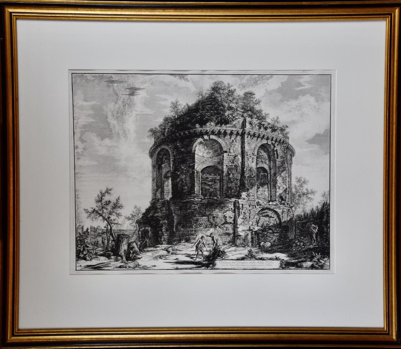 Giovanni Battista Piranesi Landscape Print – Antike römische Tempelarchitektur: Eine gerahmte Ätzung aus dem 18. Jahrhundert von Piranesi