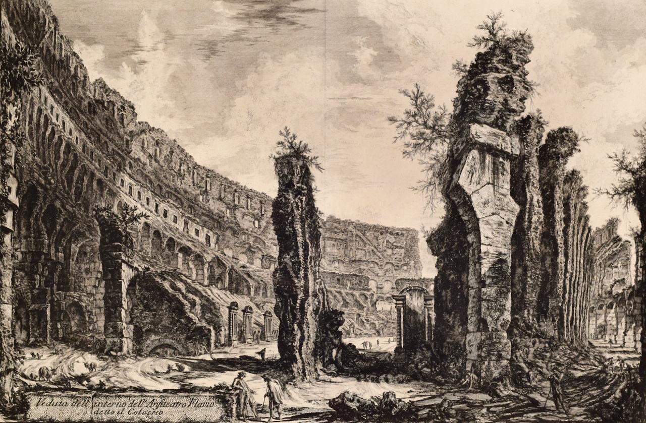 Der römische Colosseum: Eine gerahmte Radierung des Innenraums aus dem 18. Jahrhundert von Piranesi – Print von Giovanni Battista Piranesi