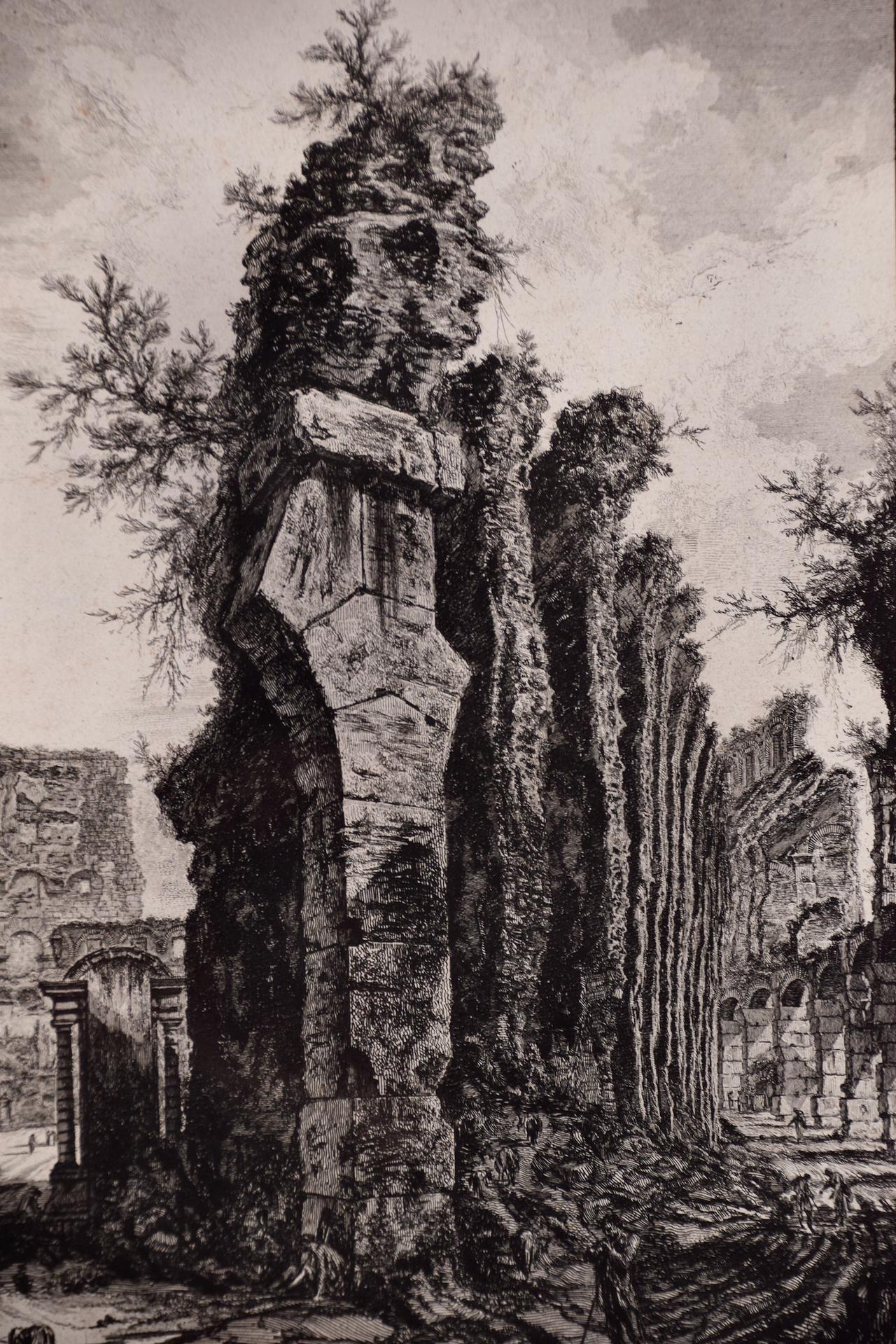 Le Colosse romain : une gravure encadrée du 18ème siècle représentant l'intérieur de Piranesi - Marron Interior Print par Giovanni Battista Piranesi