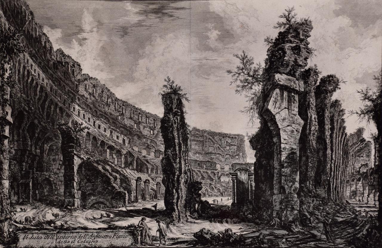 The Roman Colosseum: A Framed 18th Century Etching of the Interior by Piranesi For Sale 1