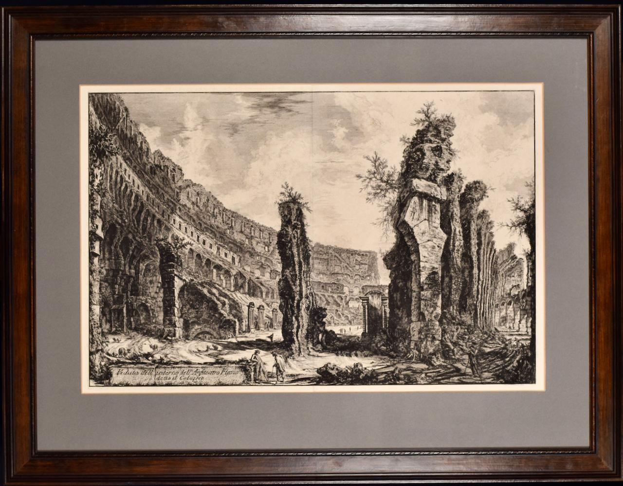 The Roman Colosseum: A Framed 18th Century Etching of the Interior by Piranesi