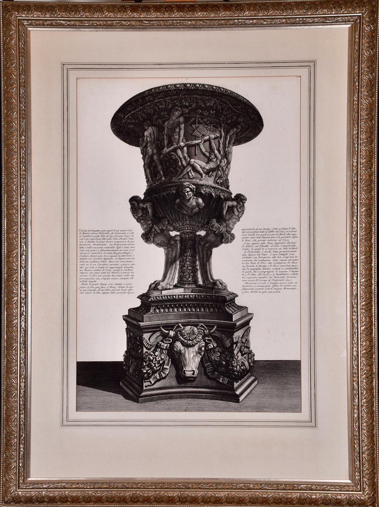A Framed 18th C. Piranesi Etching of an Ancient Marble Vase
