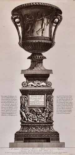 A Framed 18th C. Piranesi Etching of an Ancient Marble Vase from Hadrian's Villa