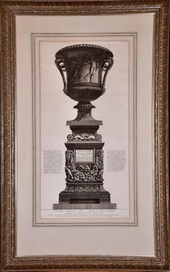 A Framed 18th C. Piranesi Etching of an Ancient Marble Vase from Hadrian's Villa