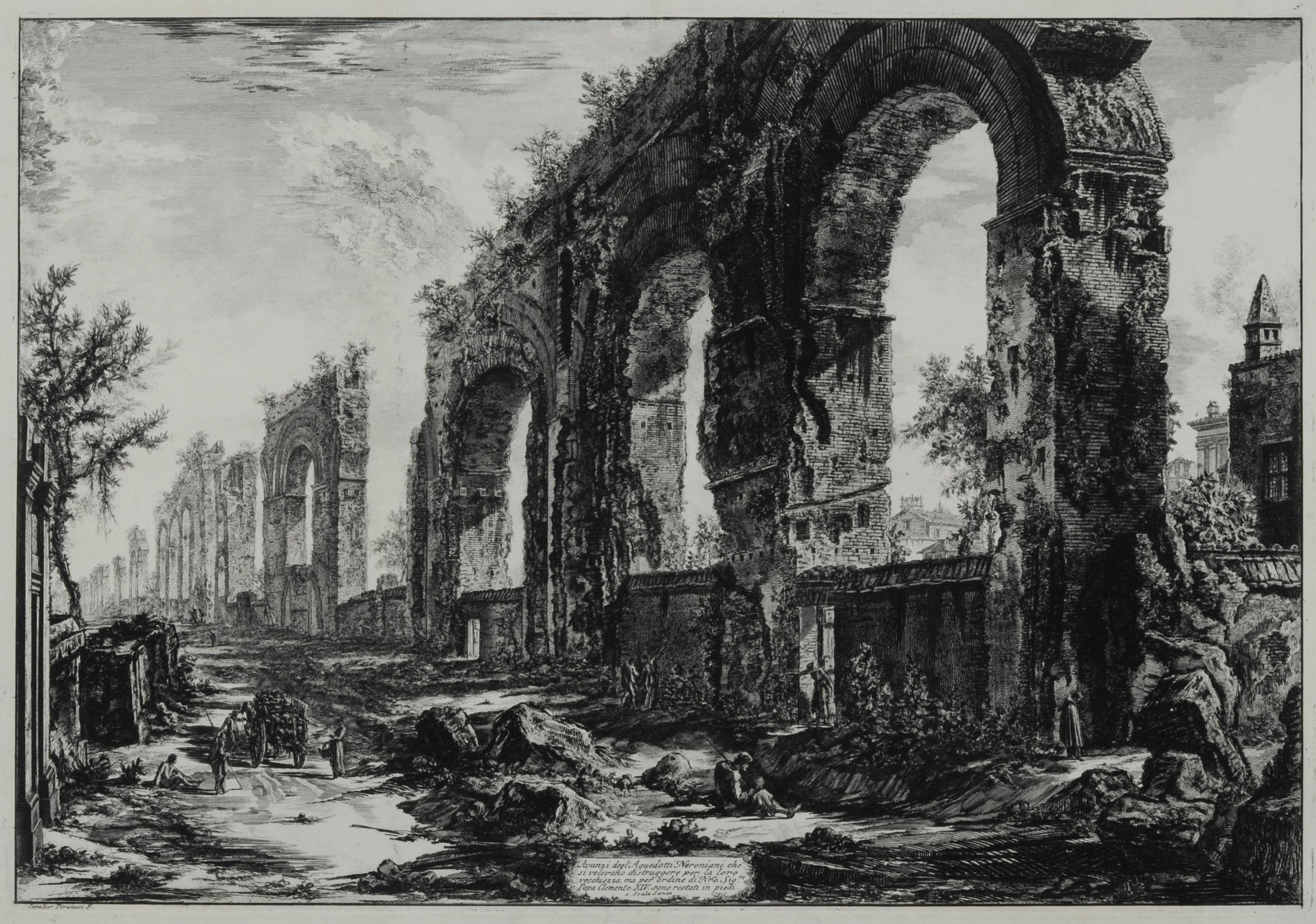 Giovanni Battista Piranesi Landscape Print - Avanzi degli Acquedotti Neroniani che si volevano distruggere per le loro vecchi