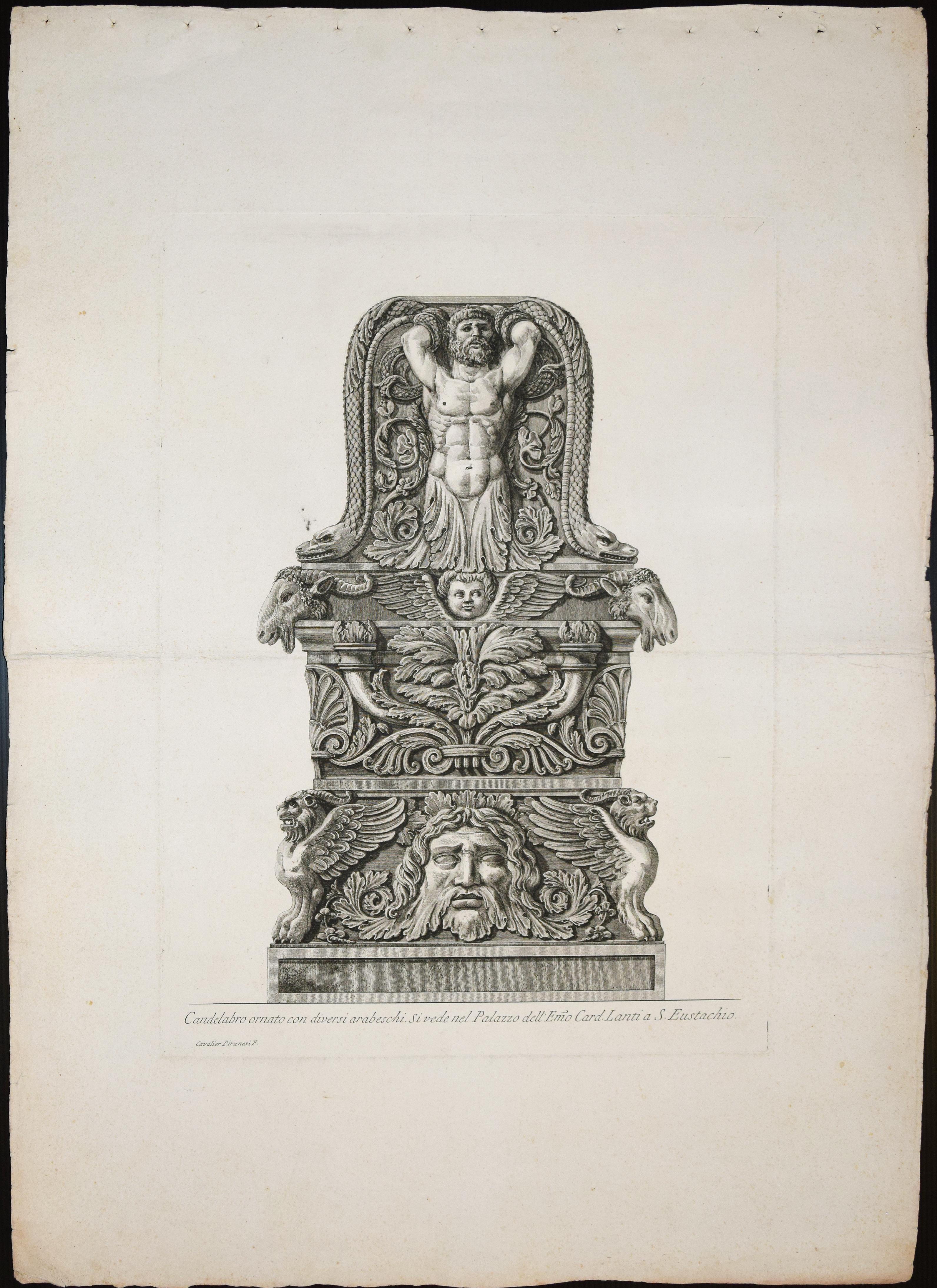Candelabro adornado con varios arabescos... Aguafuerte 1778 - Figurative Print Gris de Giovanni Battista Piranesi