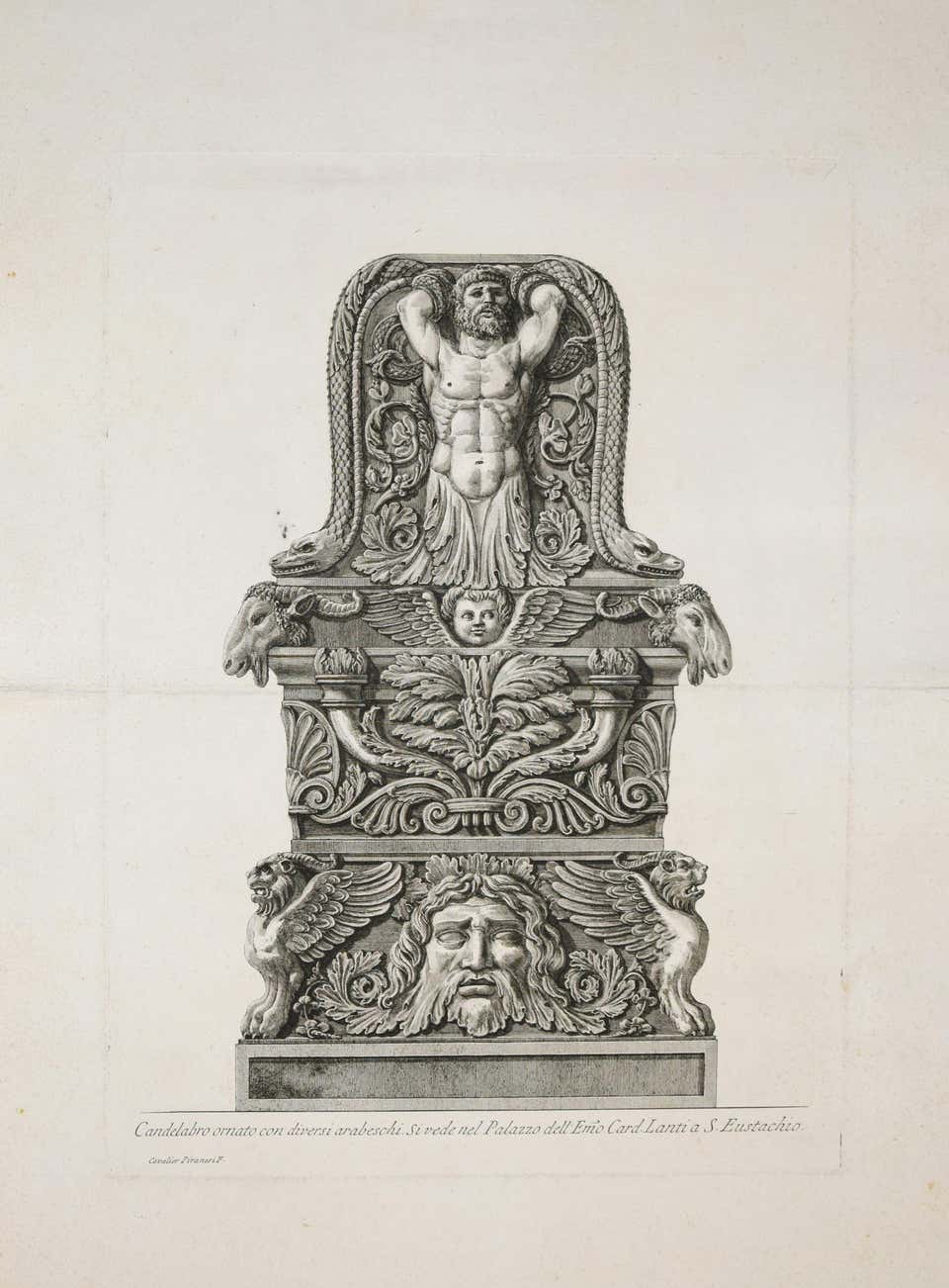 Candelabro ornato con diversi arabeschi... Etching 1778