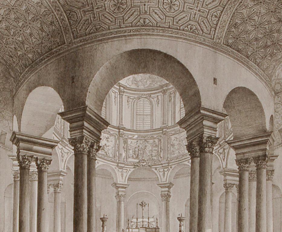 Church of St. Costanza, Rome: An 18th Century Piranesi Architectural Etching  - Brown Figurative Print by Giovanni Battista Piranesi