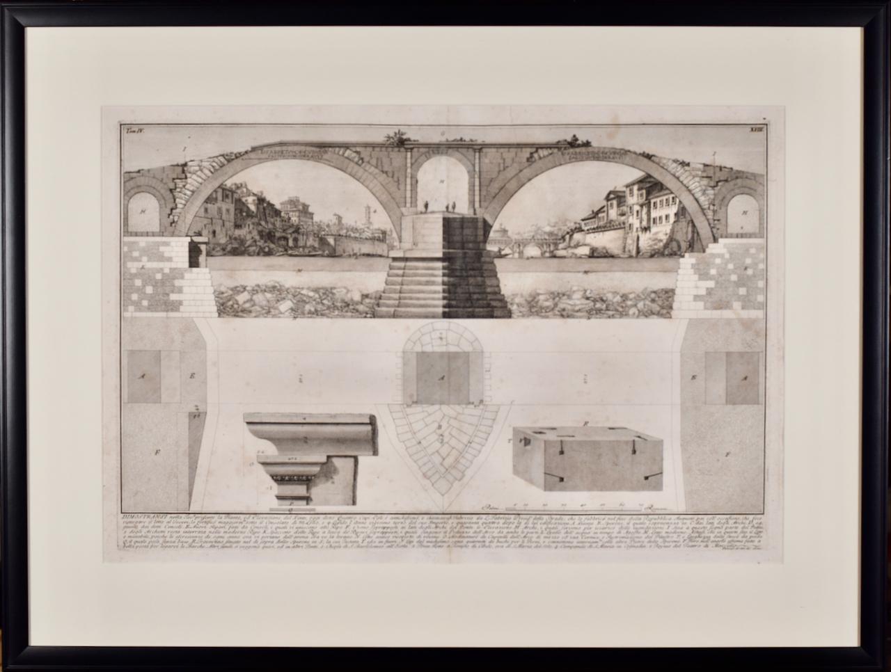 Giovanni Battista Piranesi Figurative Print - Fabricius (Ponte Cestio) Bridge : Framed 18th C. Piranesi Architectural Etching