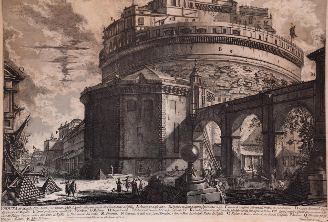 Hadrian's Mausoleum, Castel S. Angelo: A Framed 18th Century Etching by Piranesi - Old Masters Print by Giovanni Battista Piranesi