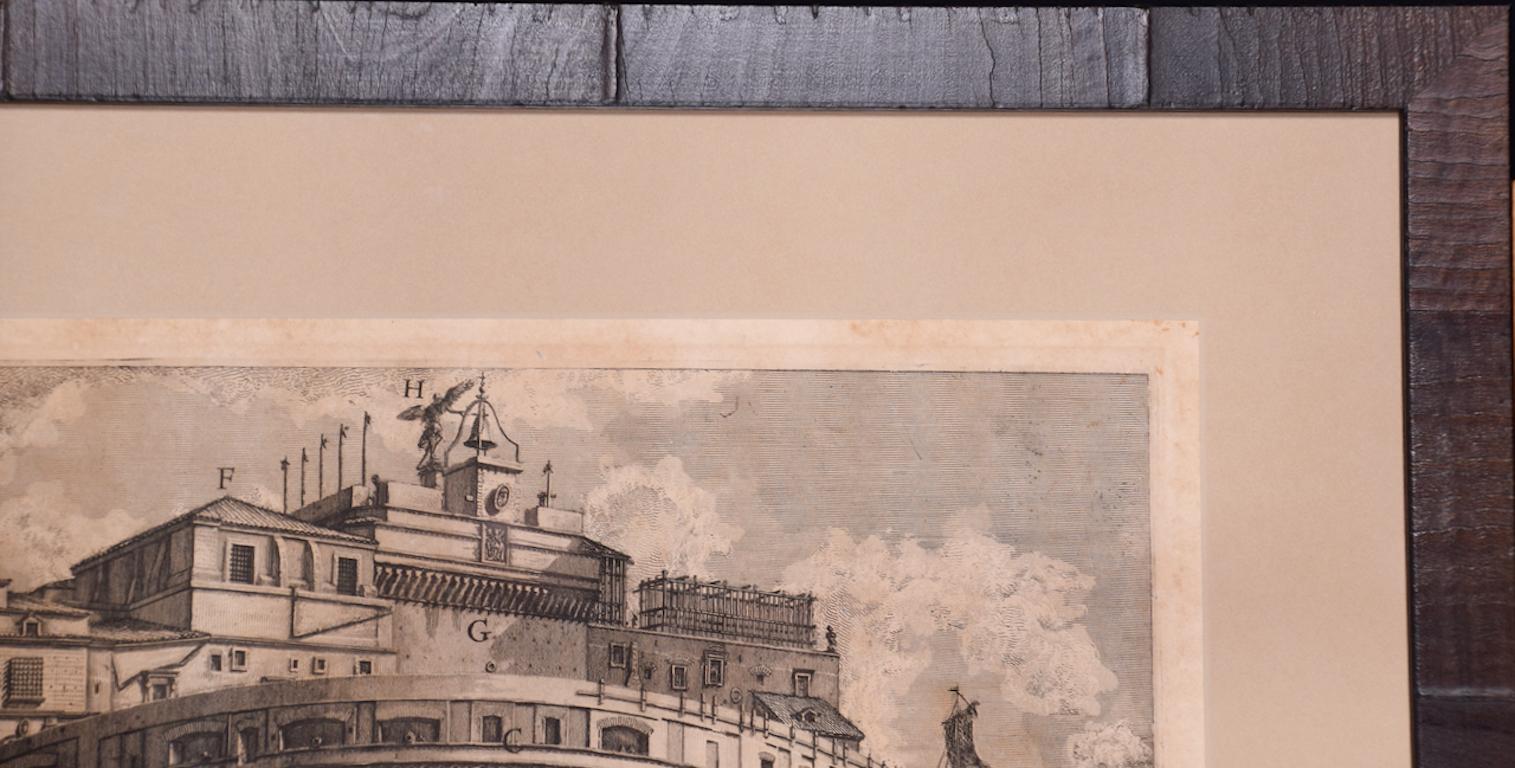Hadrian's Mausoleum, Castel S. Angelo: A Framed 18th Century Etching by Piranesi For Sale 1