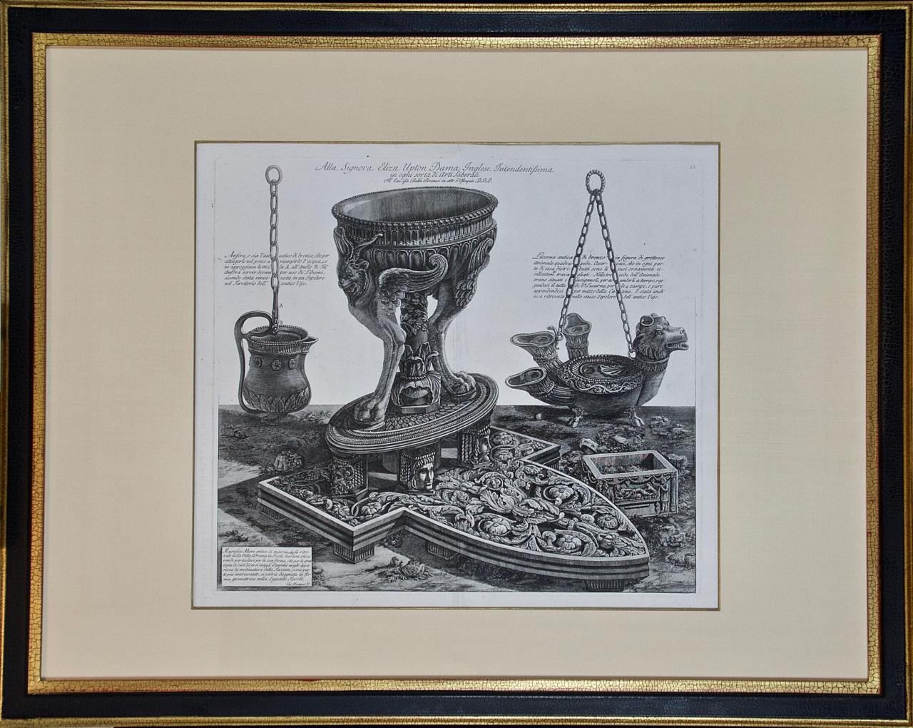 Giovanni Battista Piranesi Interior Print - "Magnifico Altare" Piranesi Etching of Ancient Roman Architectural Objects
