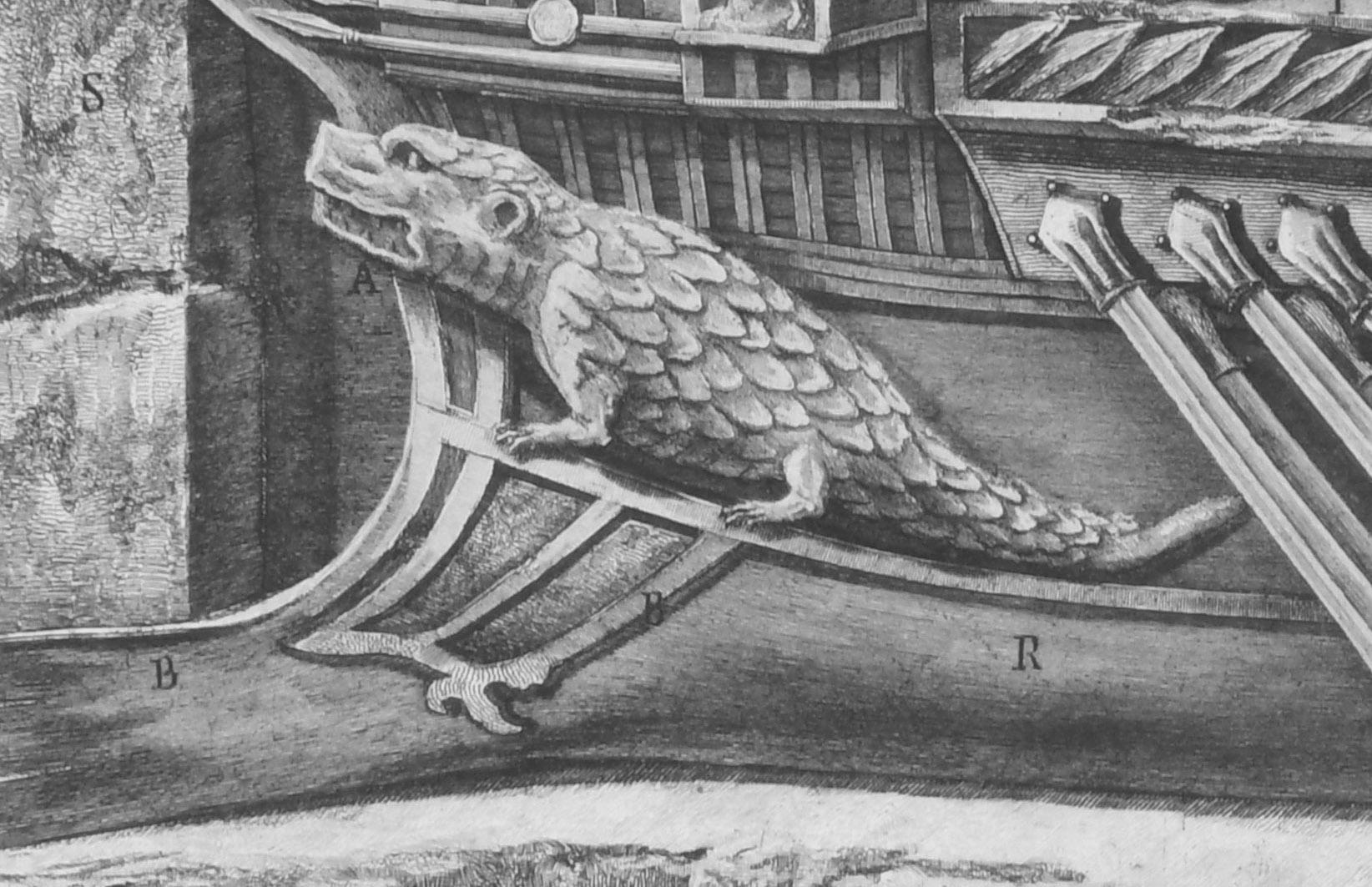 Marble relief of a trireme from the Temple of Fortuna, Praeneste, from Vasi, candelabri, cippi, sarcofagi, tripodi, lucerne, ed ornamenti antichi disegnati ed incisi dal Cav. Gio. Batt. Piranesi, Vol. II (Vases, candelabra, grave stones, sarcophagi,