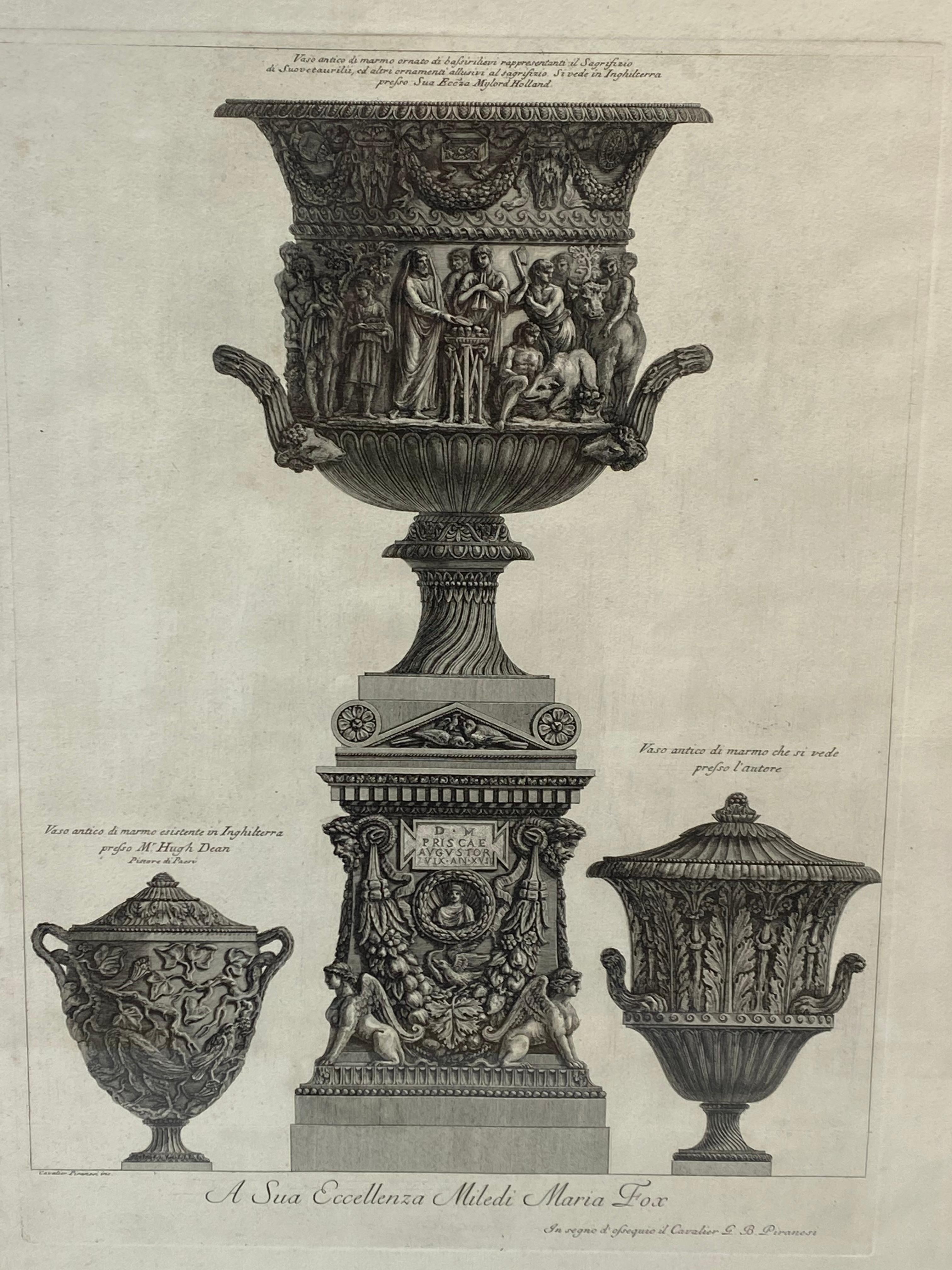 Ein Paar gerahmte architektonische Vasen von Giovanni Battista Piranesi mit Radierungen, um 1770 im Angebot 1