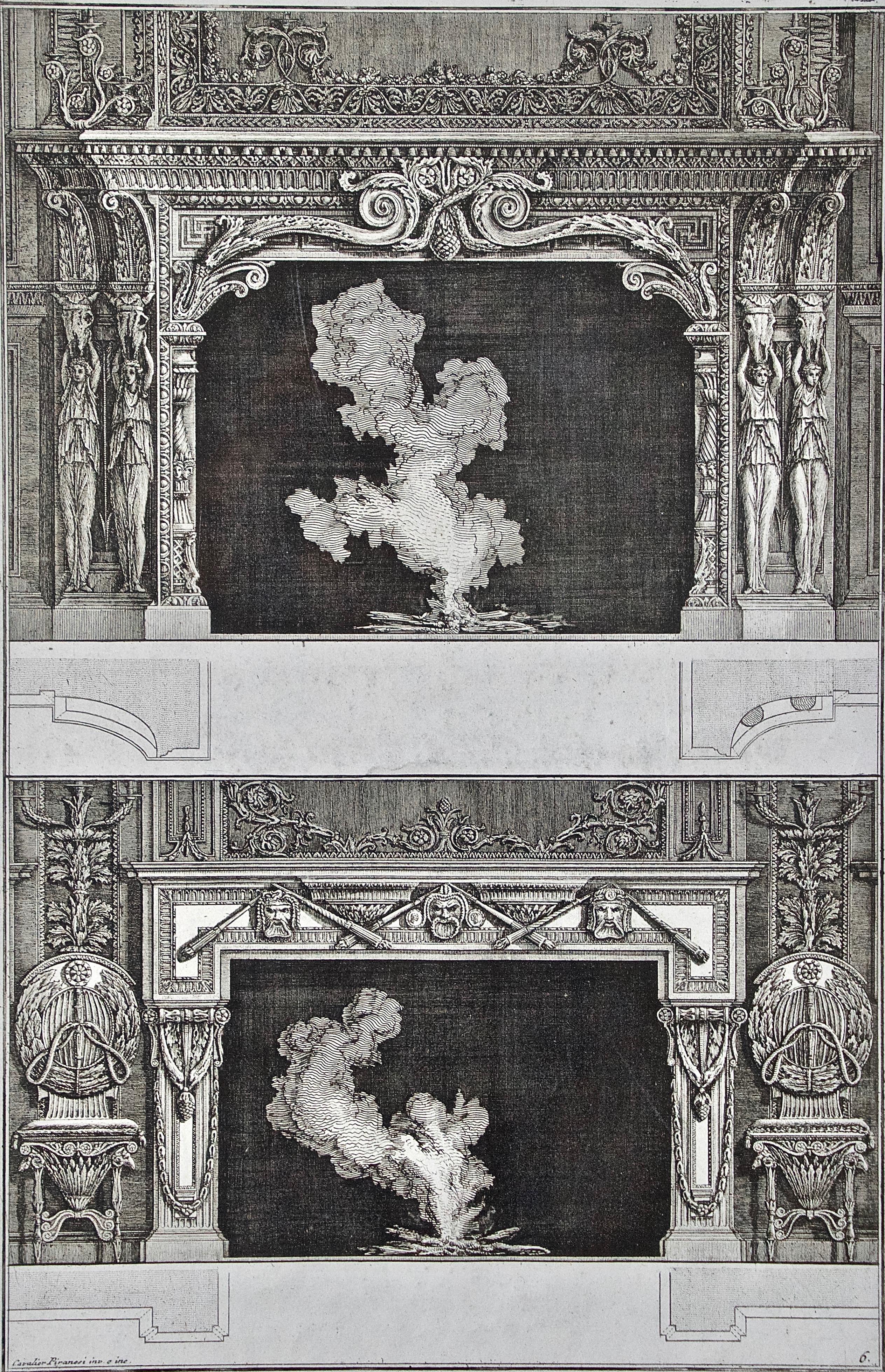 Piranesi-Kamindesigns aus dem 18. Jahrhundert auf der Grundlage antiker architektonischer Stile – Print von Giovanni Battista Piranesi
