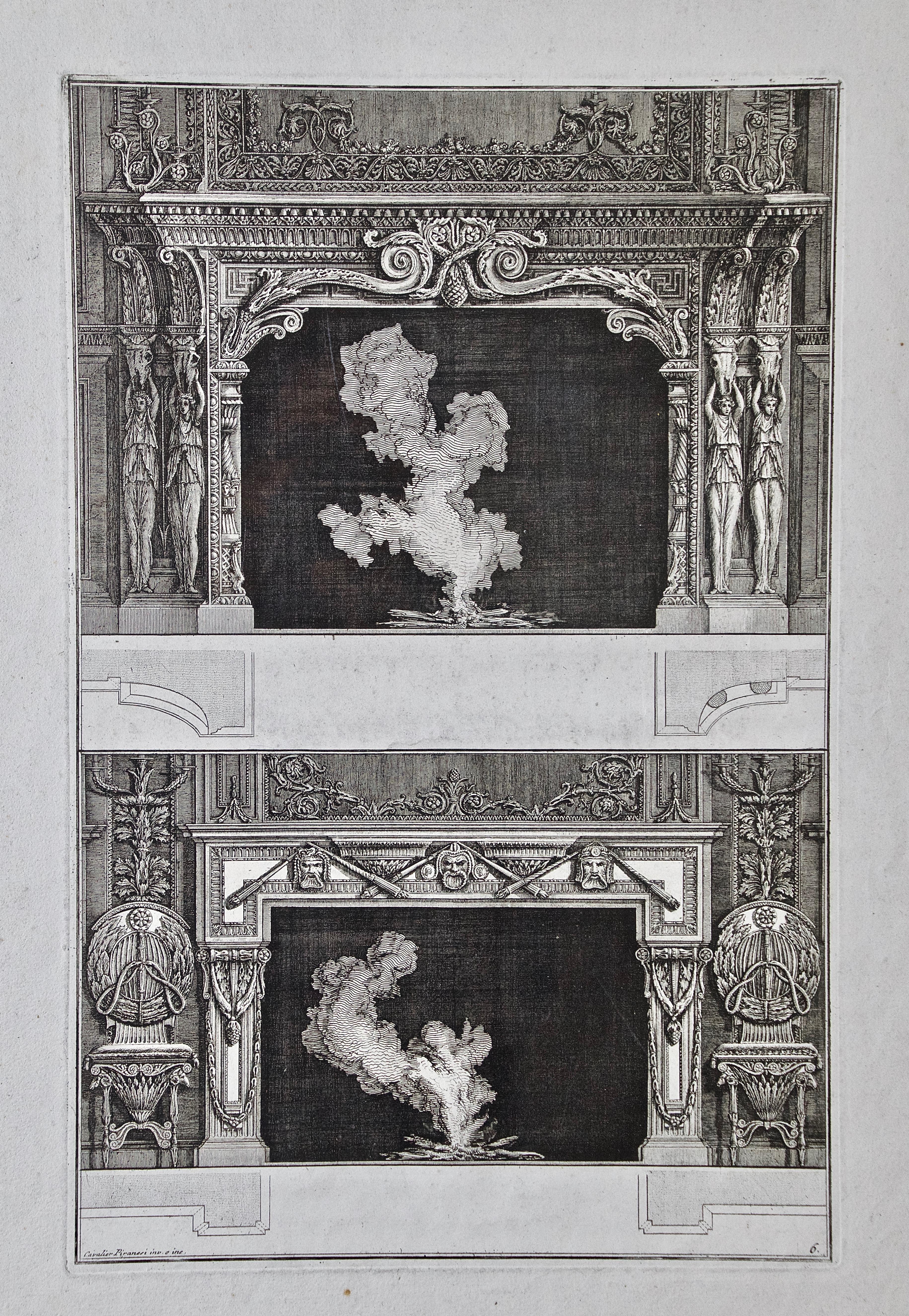 18th C. Piranesi Fireplace Designs based on Ancient Architectural Styles