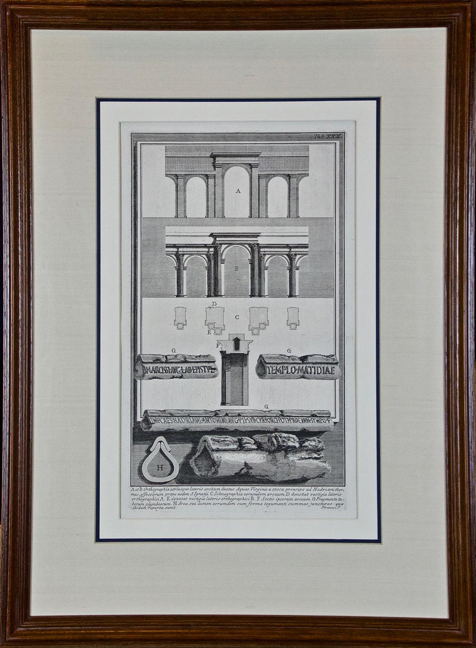 Giovanni Battista Piranesi Landscape Print – Piranesi-Radierung des antiken römischen Aquädukts Hadrians und dessen Baths, „Aquae Virginis“