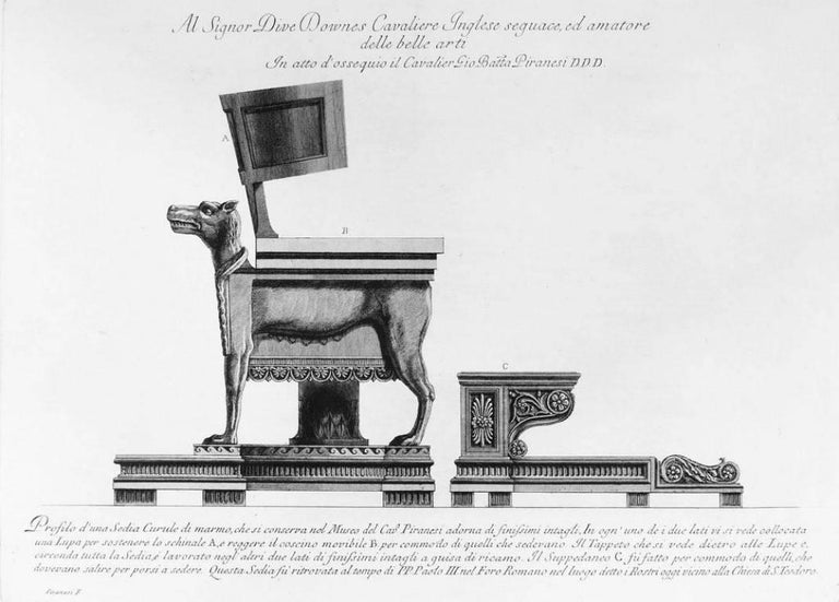 Giovanni Battista Piranesi Figurative Print - Profilo d'una Sedia Curule di Marmo