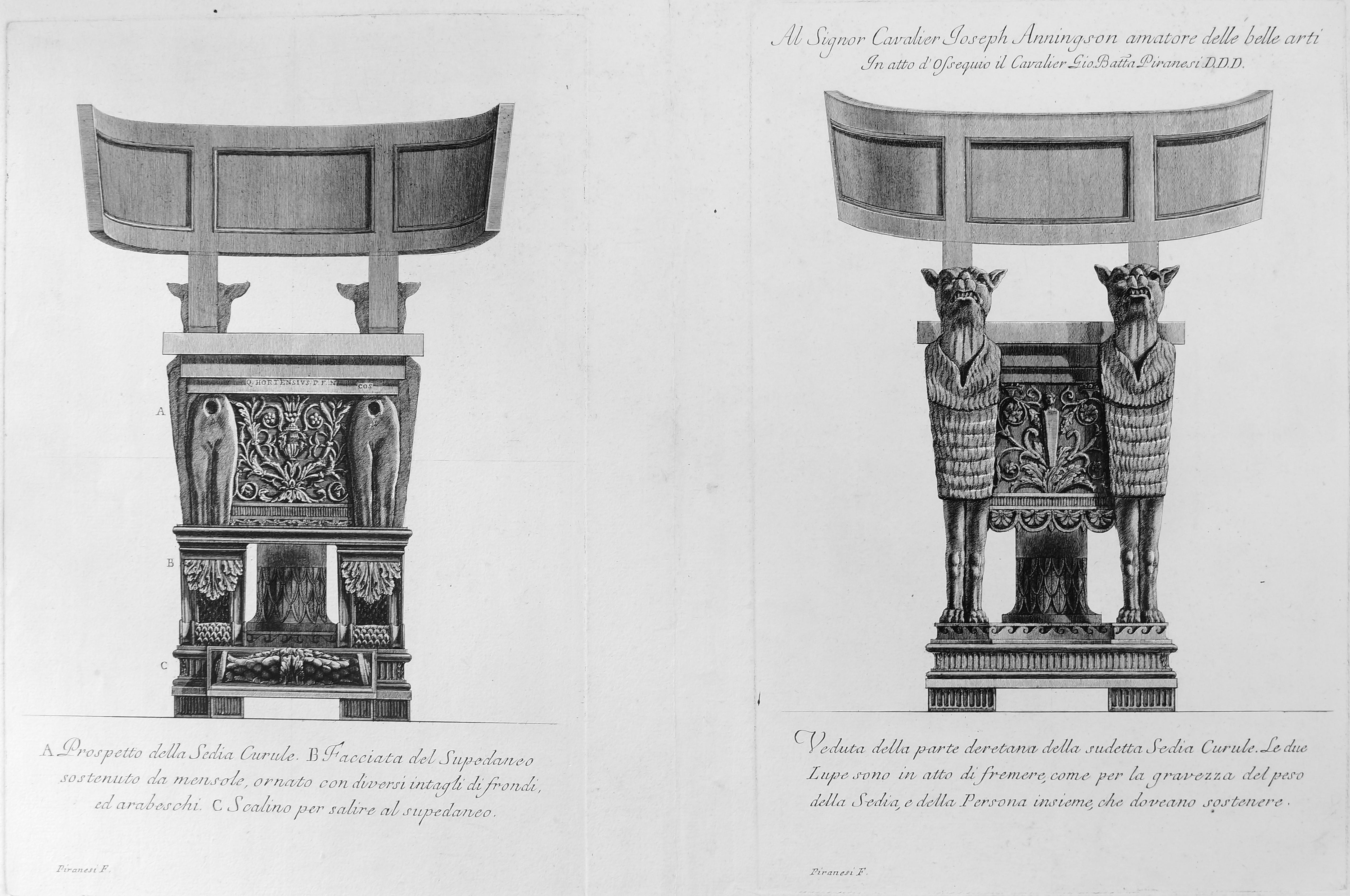 Giovanni Battista Piranesi Figurative Print - Prospetto della medesima Sedia Curale, Veduta della parte... - Etching 1778