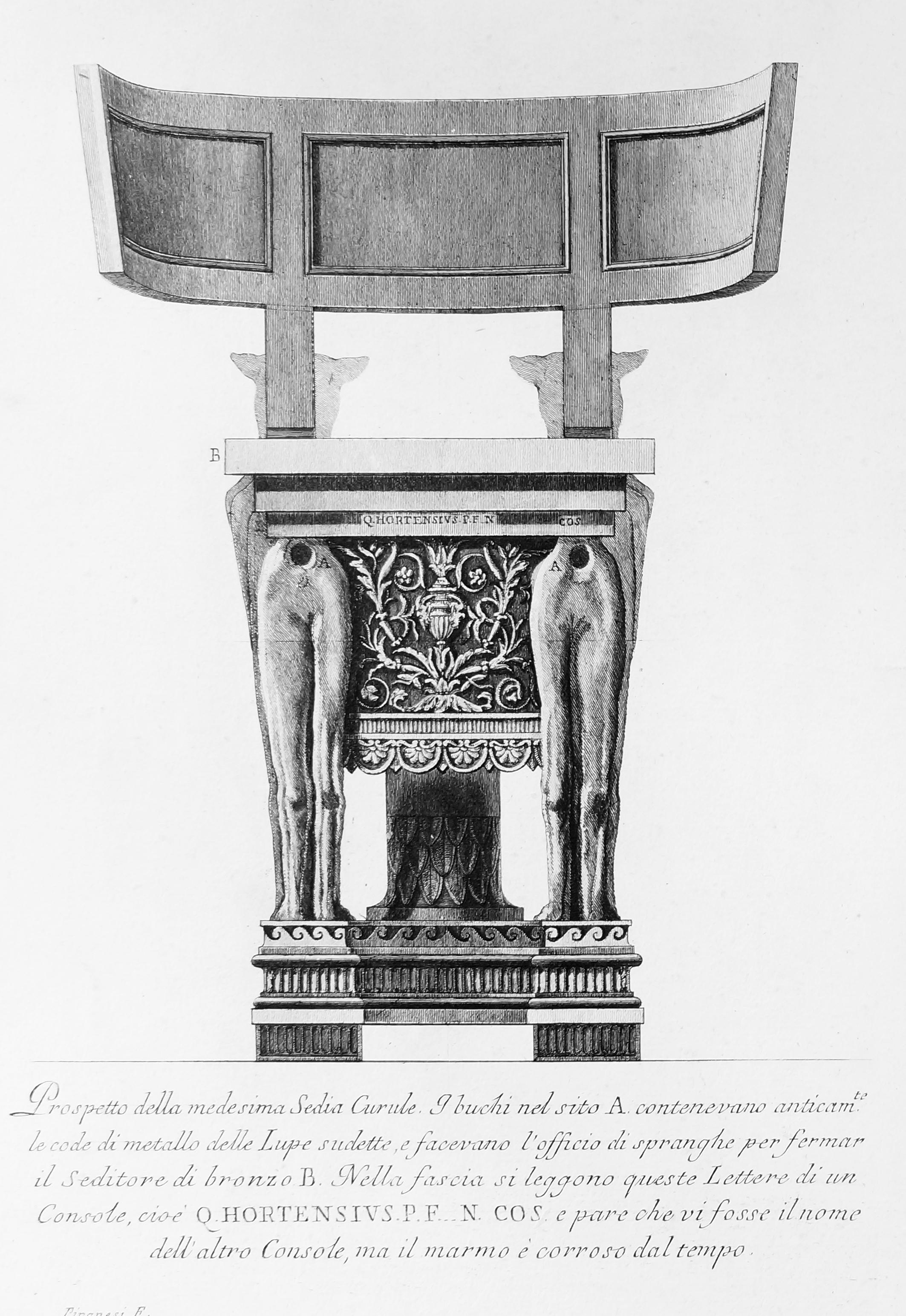 Prospetto della medesima sedia Curule... - Radierung 1778 – Print von Giovanni Battista Piranesi