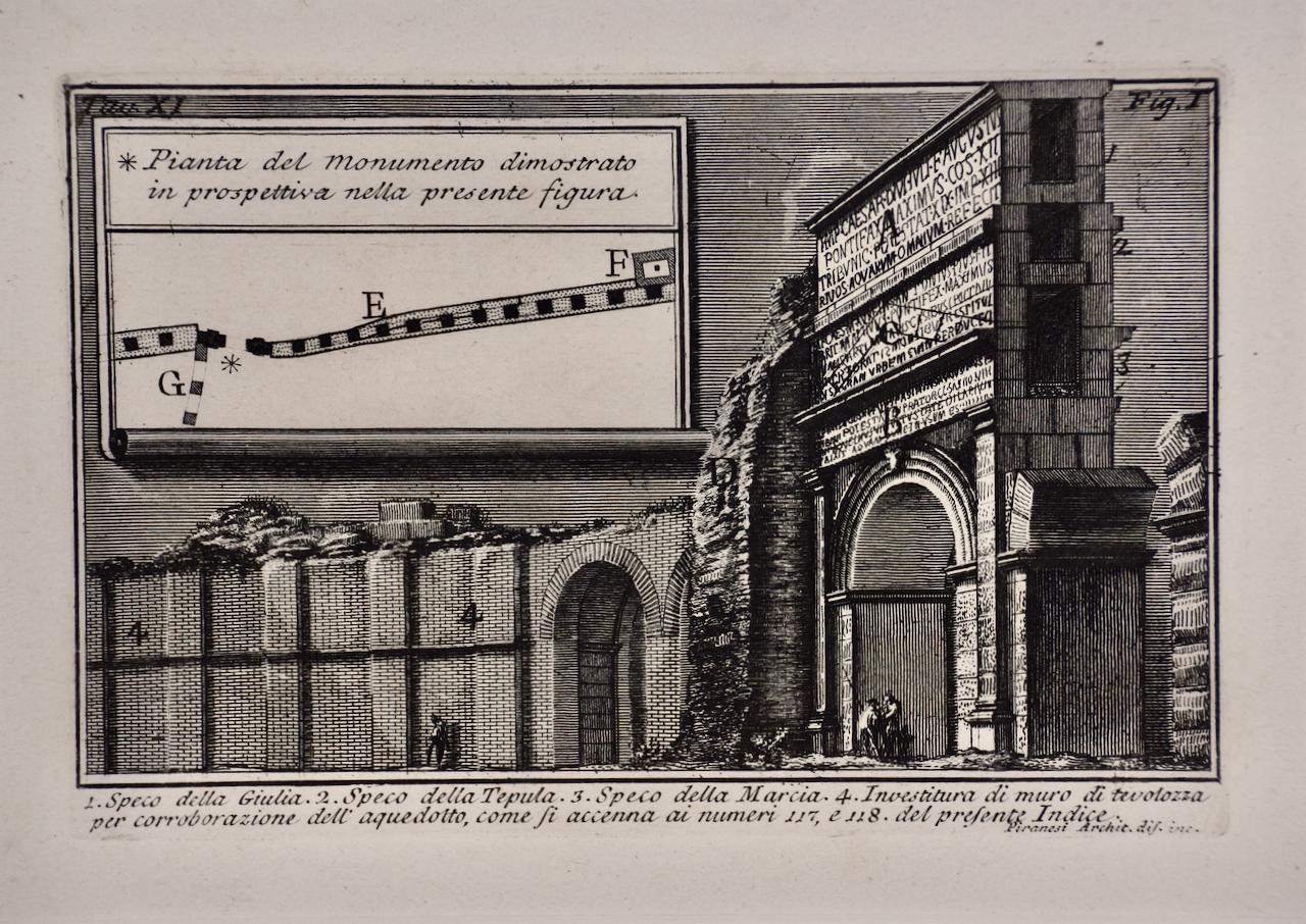 Roman Aqueducts: A Framed 18th Century Architectural Etching by Piranesi