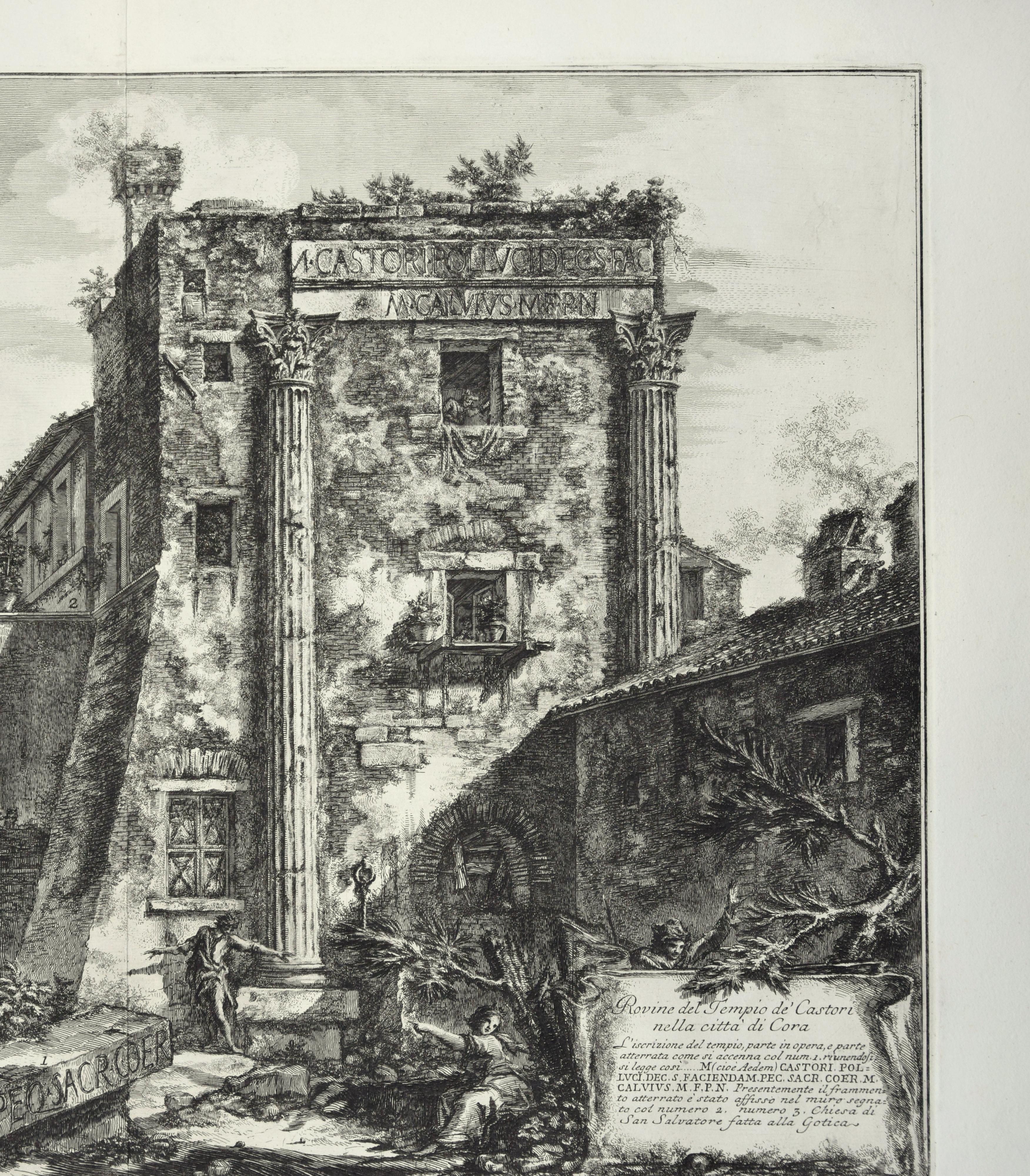 Rovine del Tempio de' Castori nella città di Cora - Etching by G. B. Piranesi - Print by Giovanni Battista Piranesi