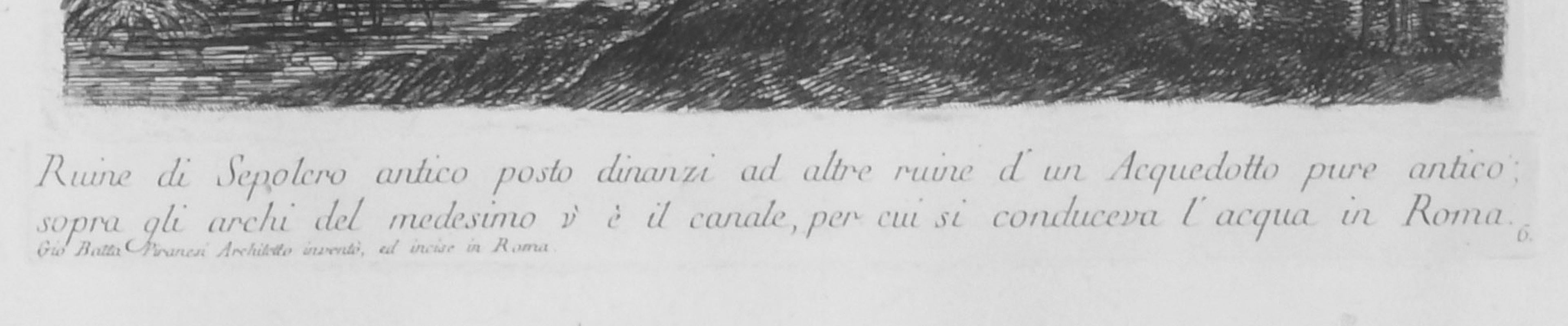 Ruine di Sepolcro antico
Etching, 1743
Signed in the plate bottomleft in the caaption plate
From: Prima Parte, 1743
Second edition: 1750-1778
Watermark: R 37-39
A lifetime impression printed during Piranesi’s life, before the plates are moved to