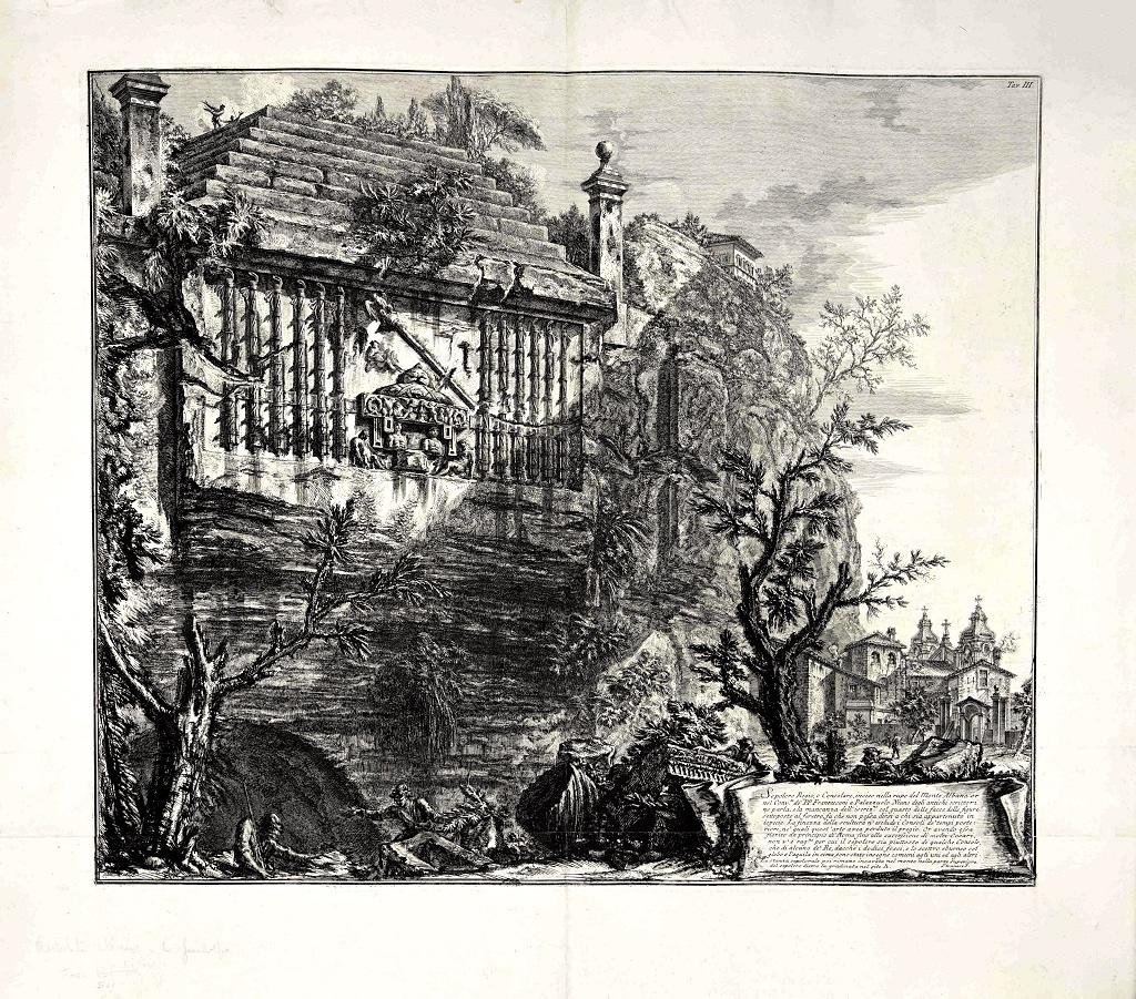 Giovanni Battista Piranesi Landscape Print - Sepolcro Regio, o Consolare , inciso nella rupe... -  G. B. Piranesi - 1764