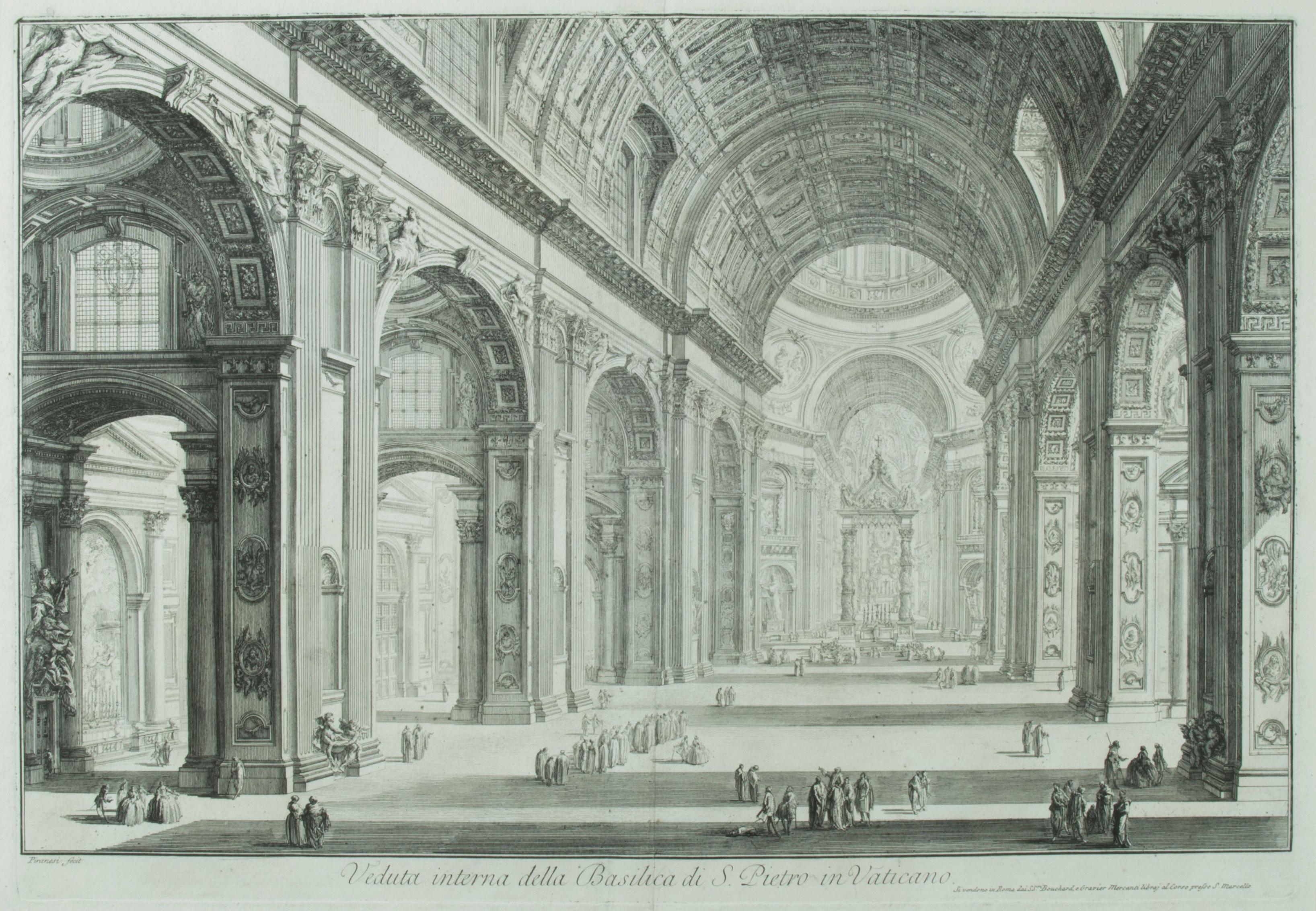 Giovanni Battista Piranesi Interior Print – Das Innere des Petersdoms mit dem Kirchenschiff                      
