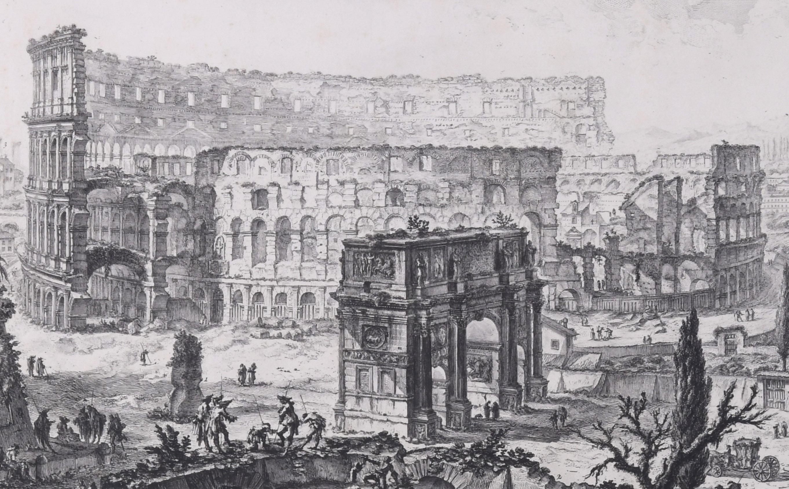 The Arch of Constantine and the Colosseum  - Old Masters Print by Giovanni Battista Piranesi