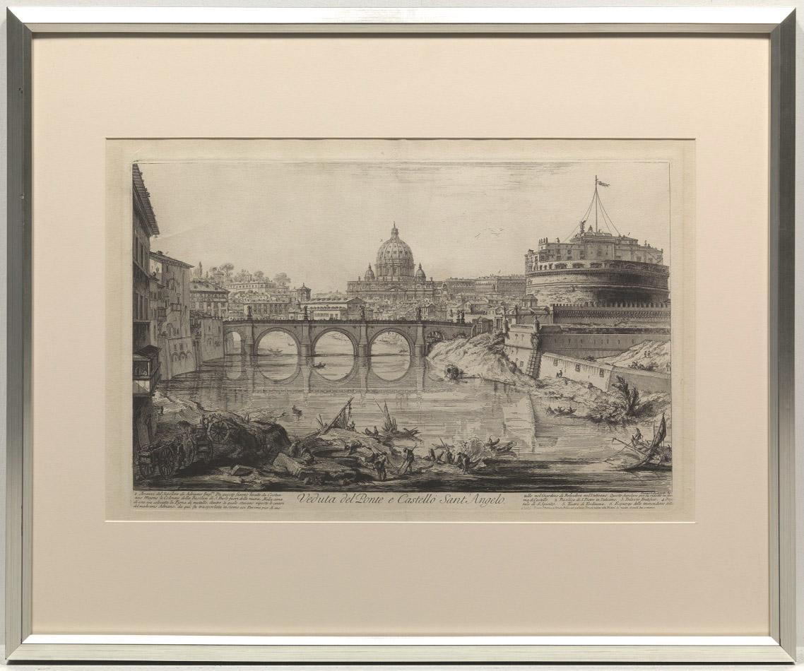 Le Ponte et le Castel S. Angelo (Veduta del Ponte e Castello Sant' Angelo) - Print de Giovanni Battista Piranesi