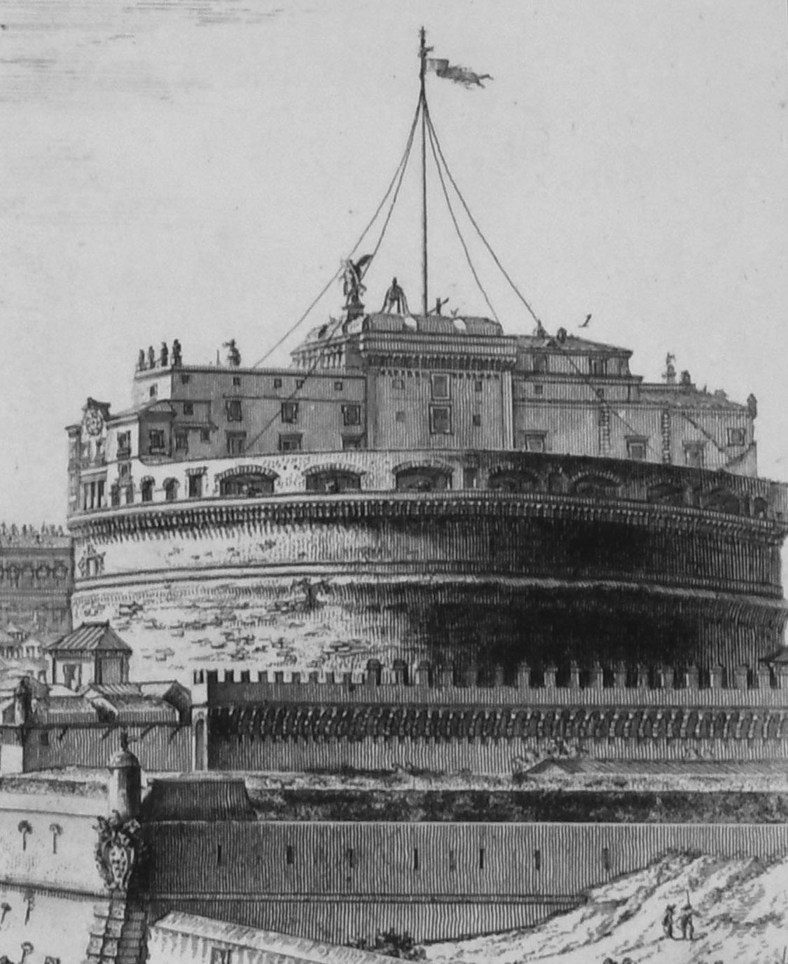 Il Ponte e Castel S. Angelo (Veduta del Ponte e Castello Sant'Angelo) - Landscape Print Grigio di Giovanni Battista Piranesi