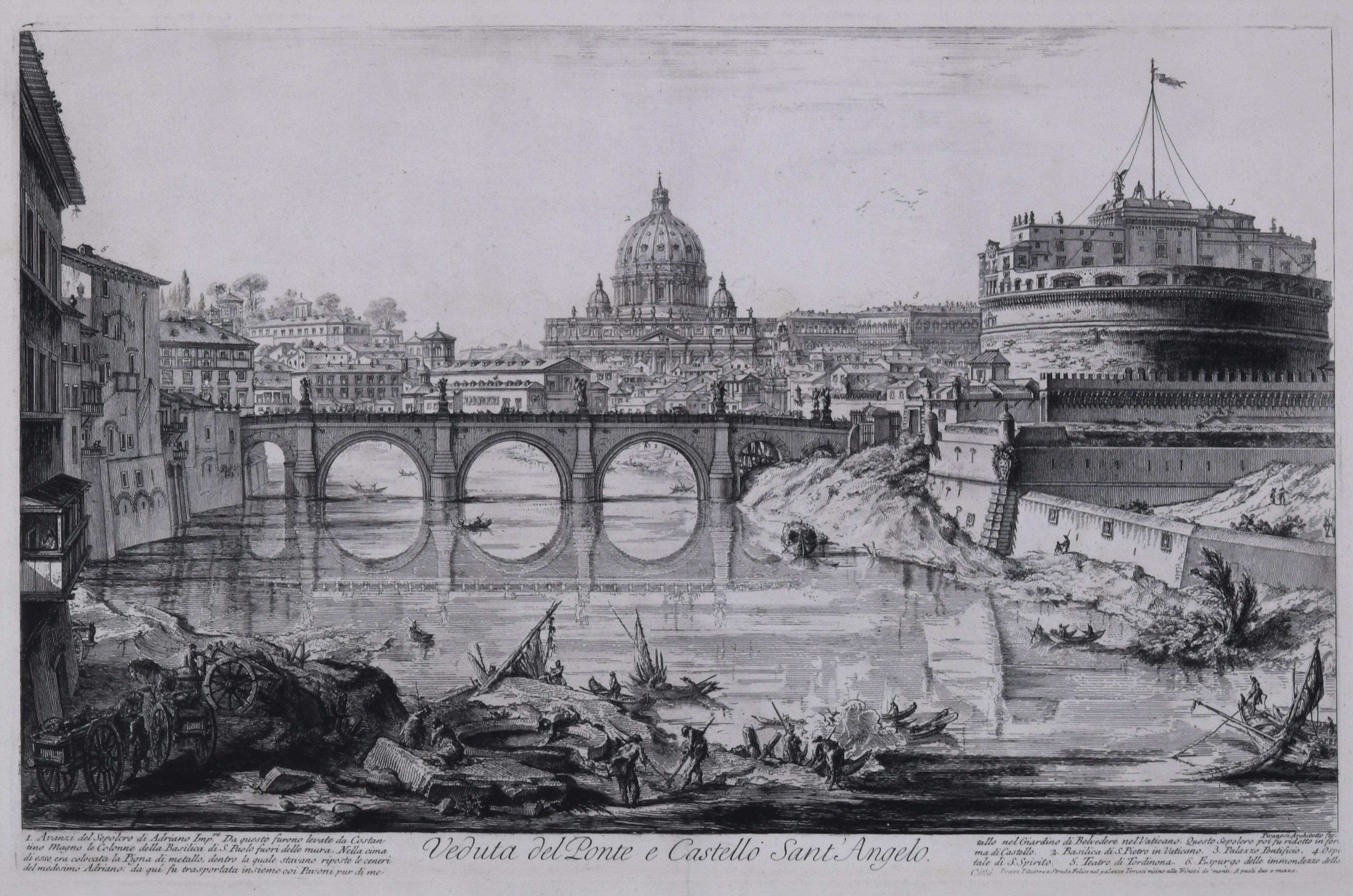 Giovanni Battista Piranesi Landscape Print - The Ponte and Castel S. Angelo (Veduta del Ponte e Castello Sant' Angelo)