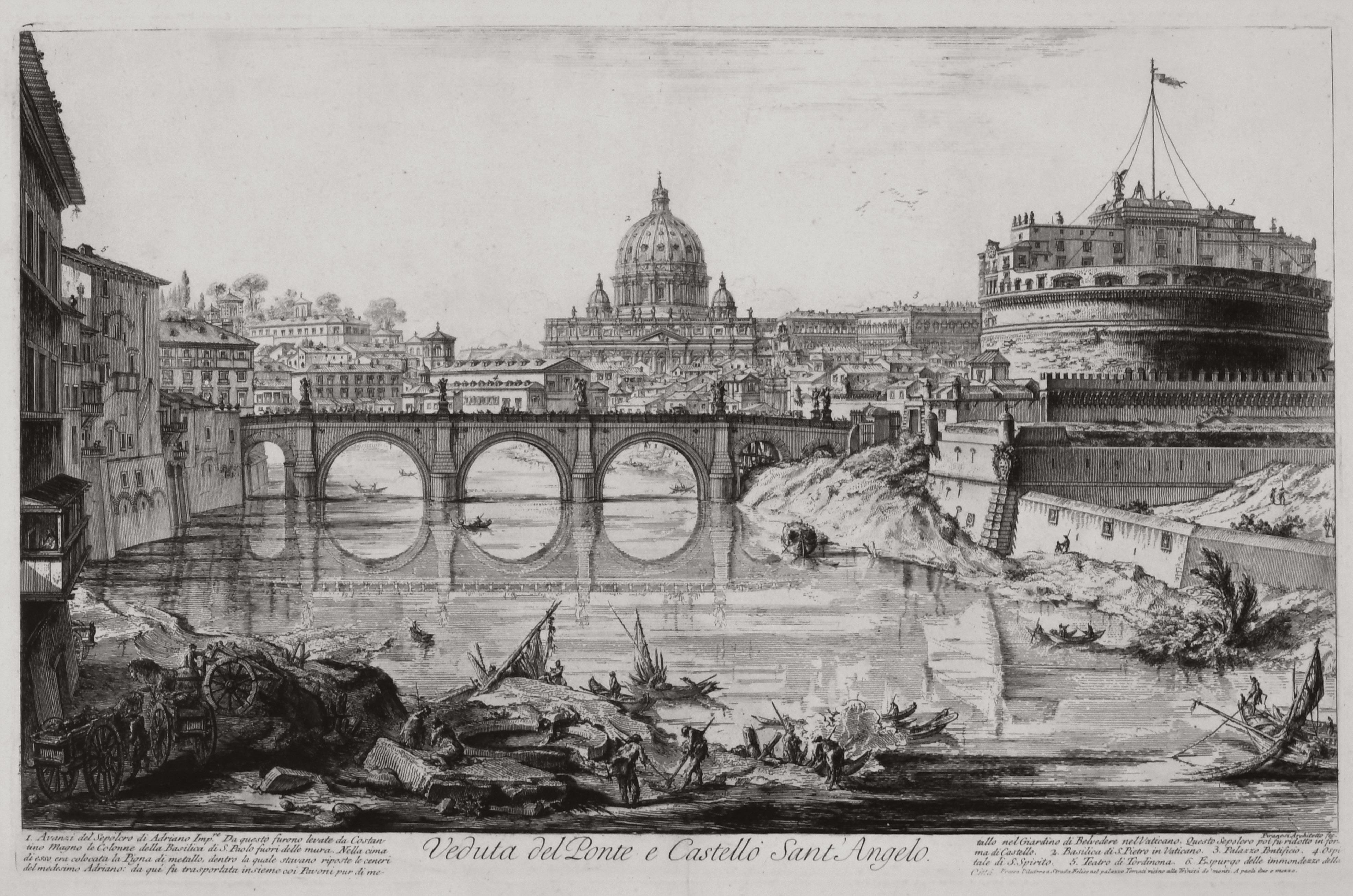 Landscape Print Giovanni Battista Piranesi - Le Ponte et le Castel S. Angelo (Veduta del Ponte e Castello Sant' Angelo)