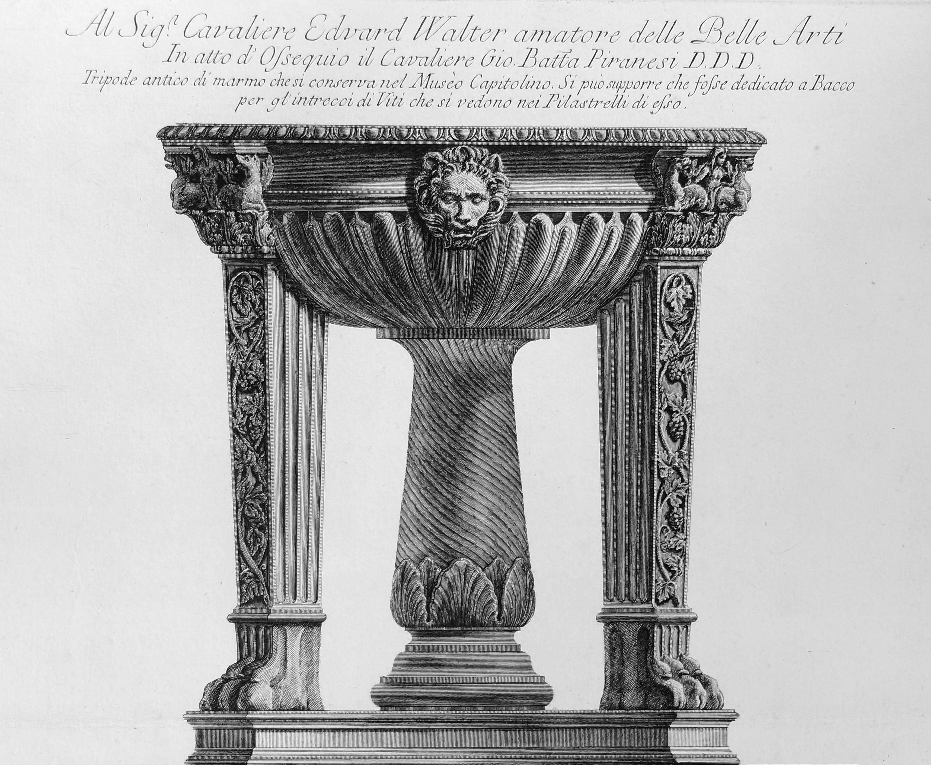  Tripode antico di marmo che si conserva nel Museo Capitolino - Etching 1778 - Print by Giovanni Battista Piranesi