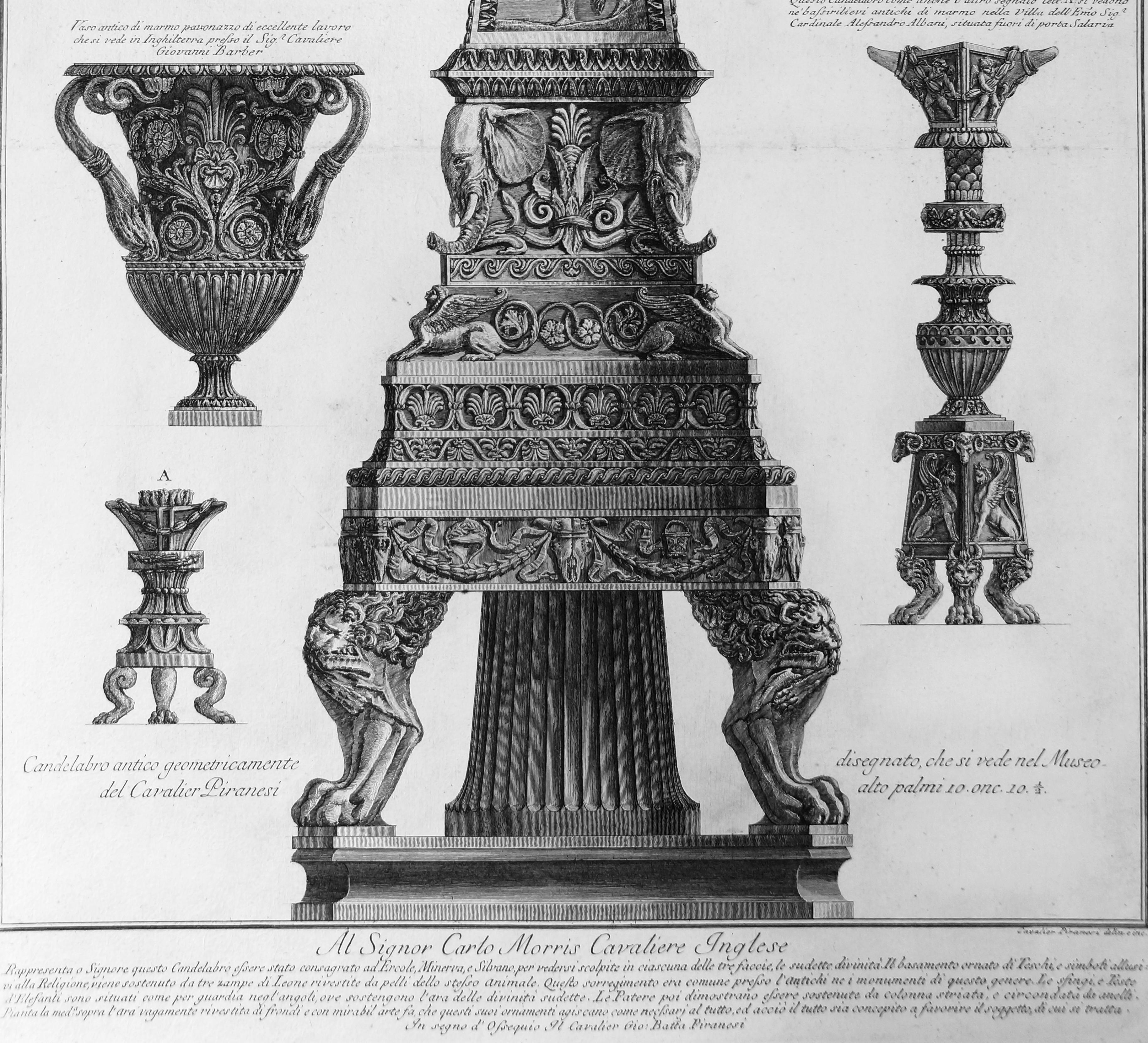 Vari Candelabri, un Vaso e Due Urne Cinerarie - Etching - 1778 - Print by Giovanni Battista Piranesi